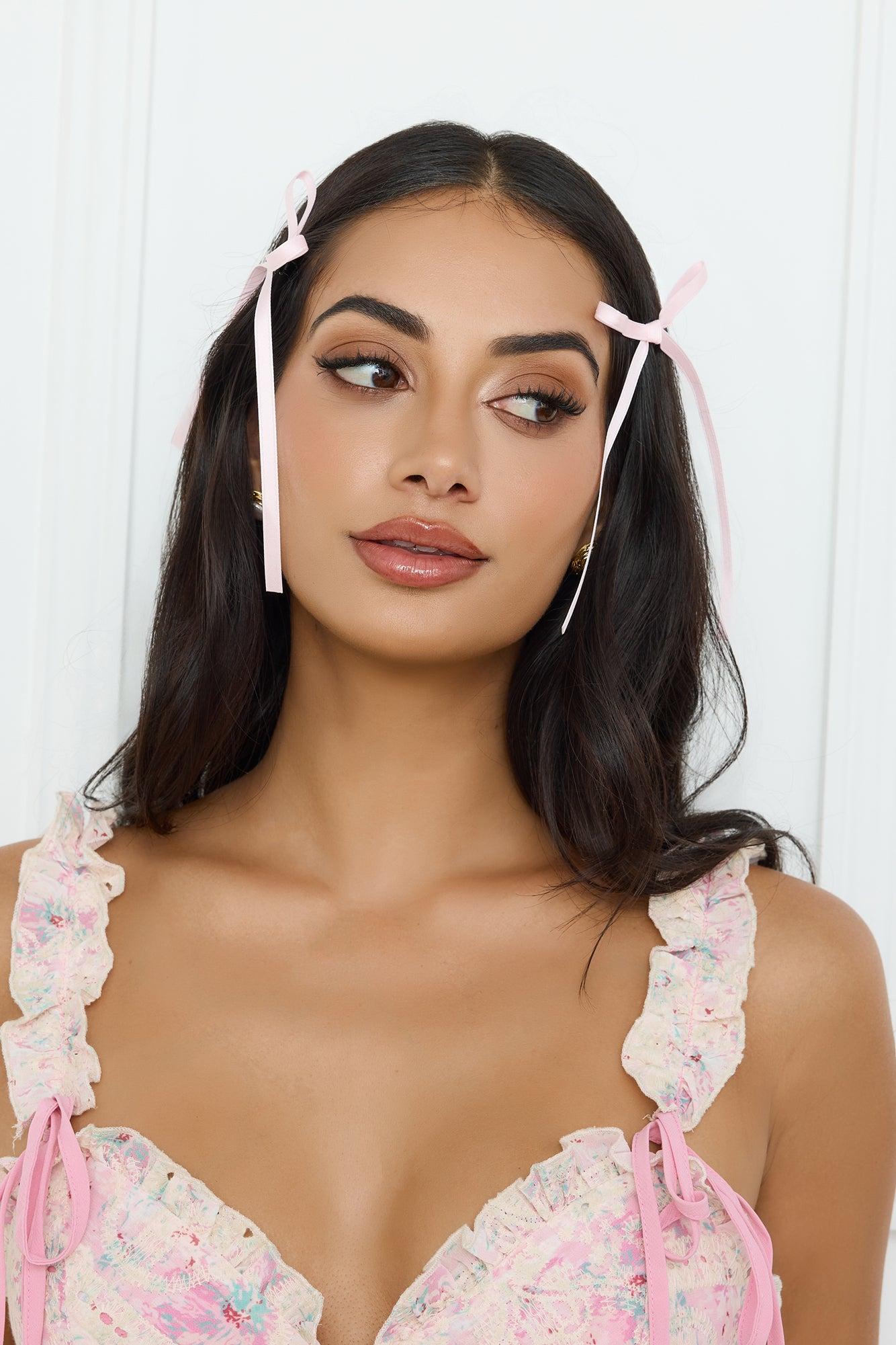 Flirty Bow Hair Clips Pink Product Image