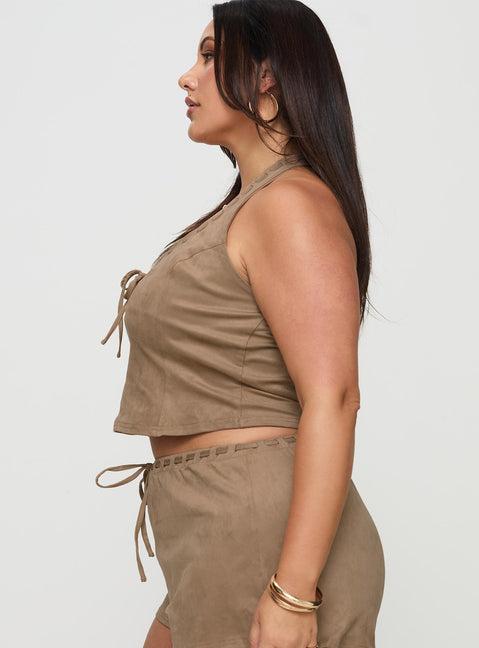 Eternal Youth Faux Suede Top Taupe Curve Product Image