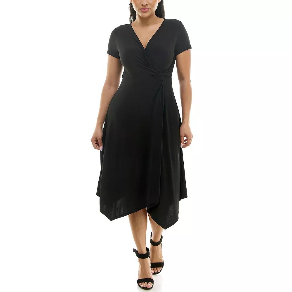 Women's Nina Leonard Short Sleeve Uneven-Hem Wrap Dress,  Product Image