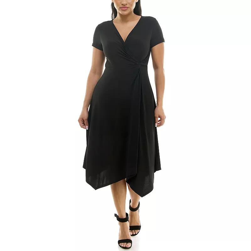 Women's Nina Leonard Short Sleeve Uneven-Hem Wrap Dress,  Product Image