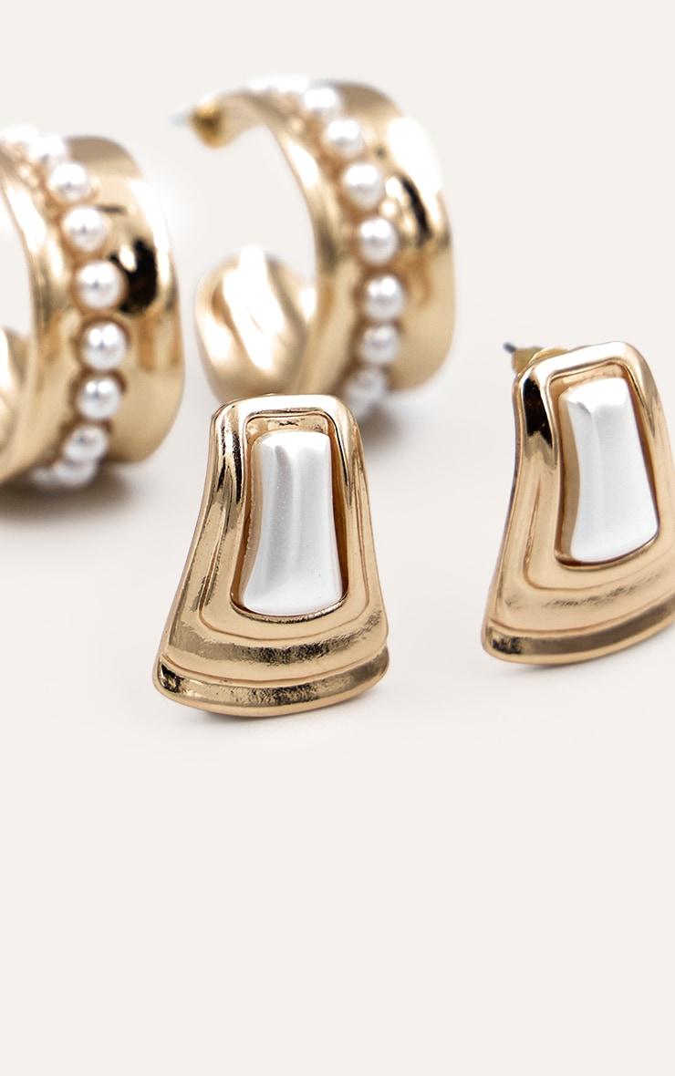 Gold Statement Earring Multi-Pack With Pearl Detail Product Image