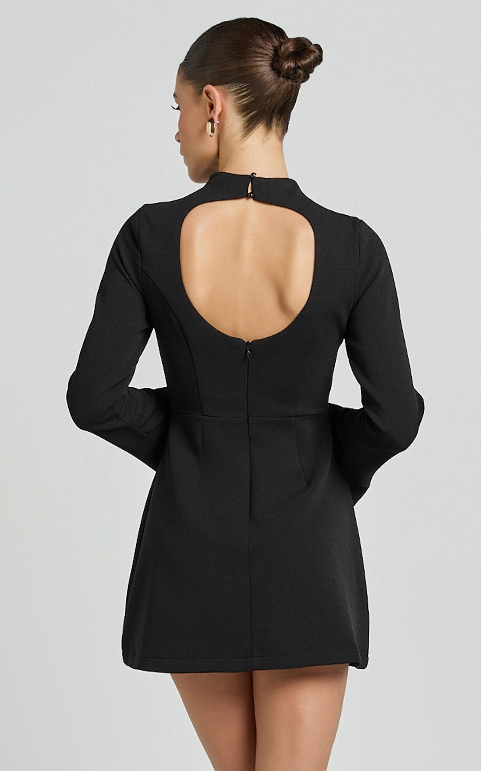 Carlson Mini Dress - High Neck Sleeve Cocoon Skirt Dress in Black Product Image