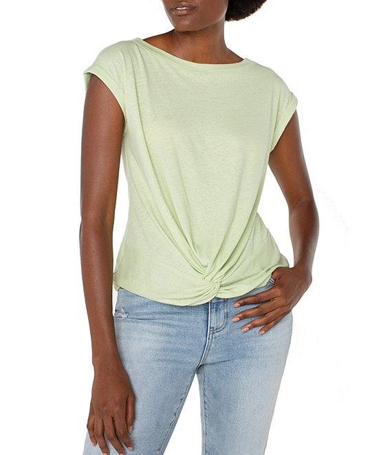 Liverpool Los Angeles Knit Boat Neck Short Flutter Sleeve Top Product Image