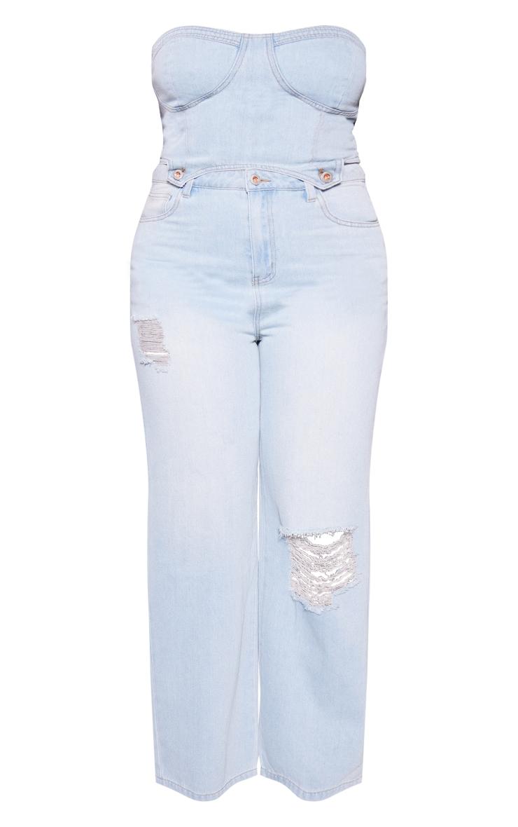 Plus Light Blue Wash Detachable Bandeau Denim Jumpsuit Product Image
