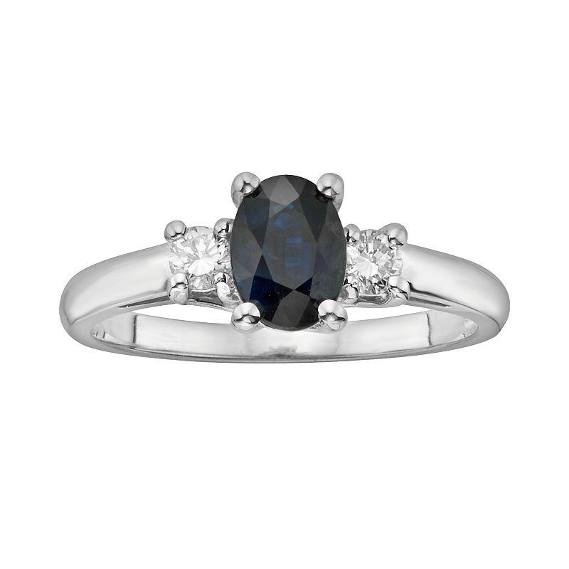 The Regal Collection 14k White Gold Genuine Sapphire & 1/5-ct. T.W. IGL Certified Diamond 3-Stone Ring, Women's, Size: 6, Blue Product Image