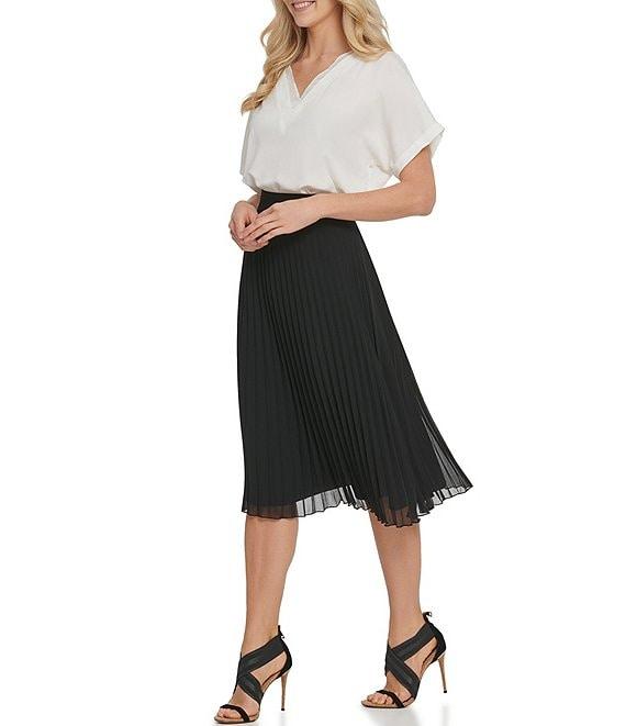 DKNY by Donna Karan Chiffon Pleated Pull-On A-Line Midi Skirt Product Image