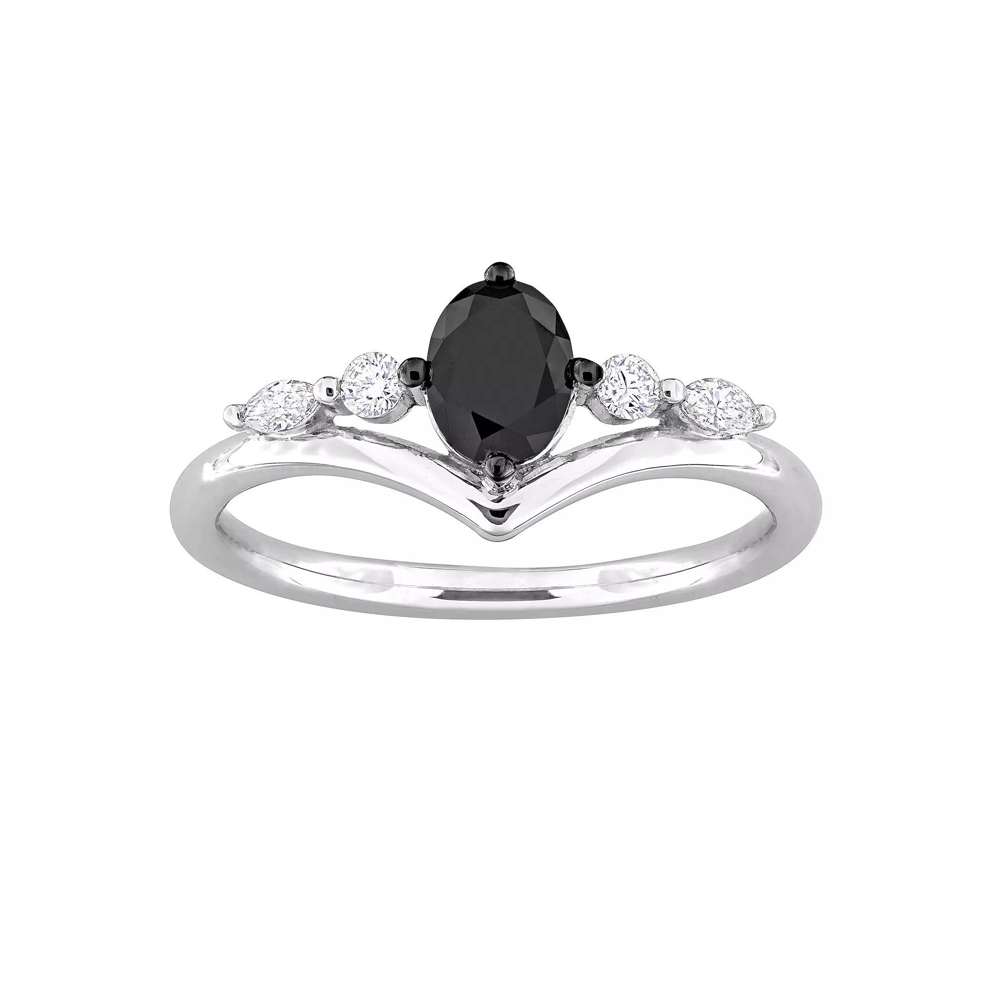 Stella Grace 14k White Gold 3/4 Carat T.W. Black & White Diamond Oval Engagement Ring, Women's, Size: 8.50 Product Image