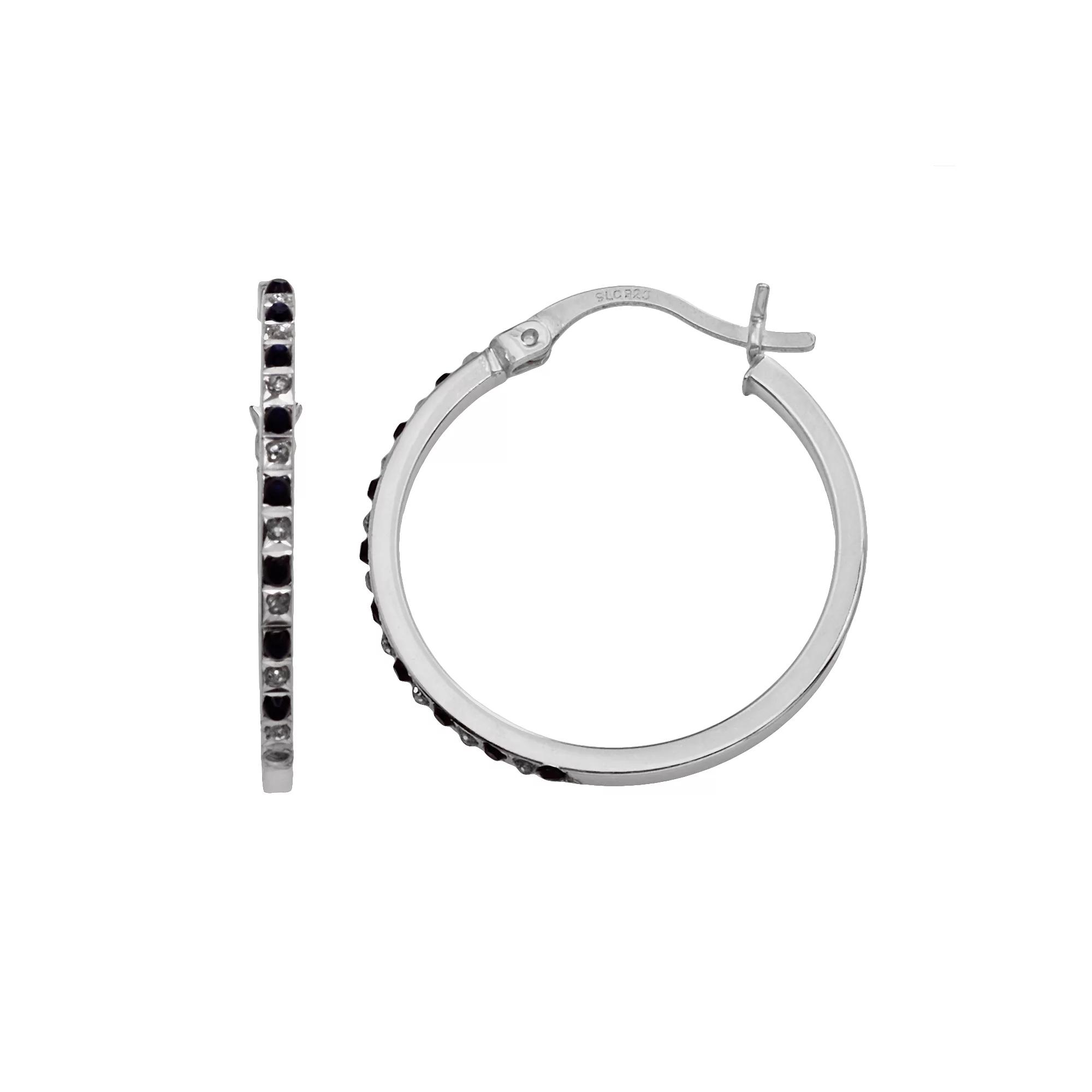 Diamond Mystique Sterling Silver Diamond Accent & Sapphire Round Hoop Earrings, Women's Product Image