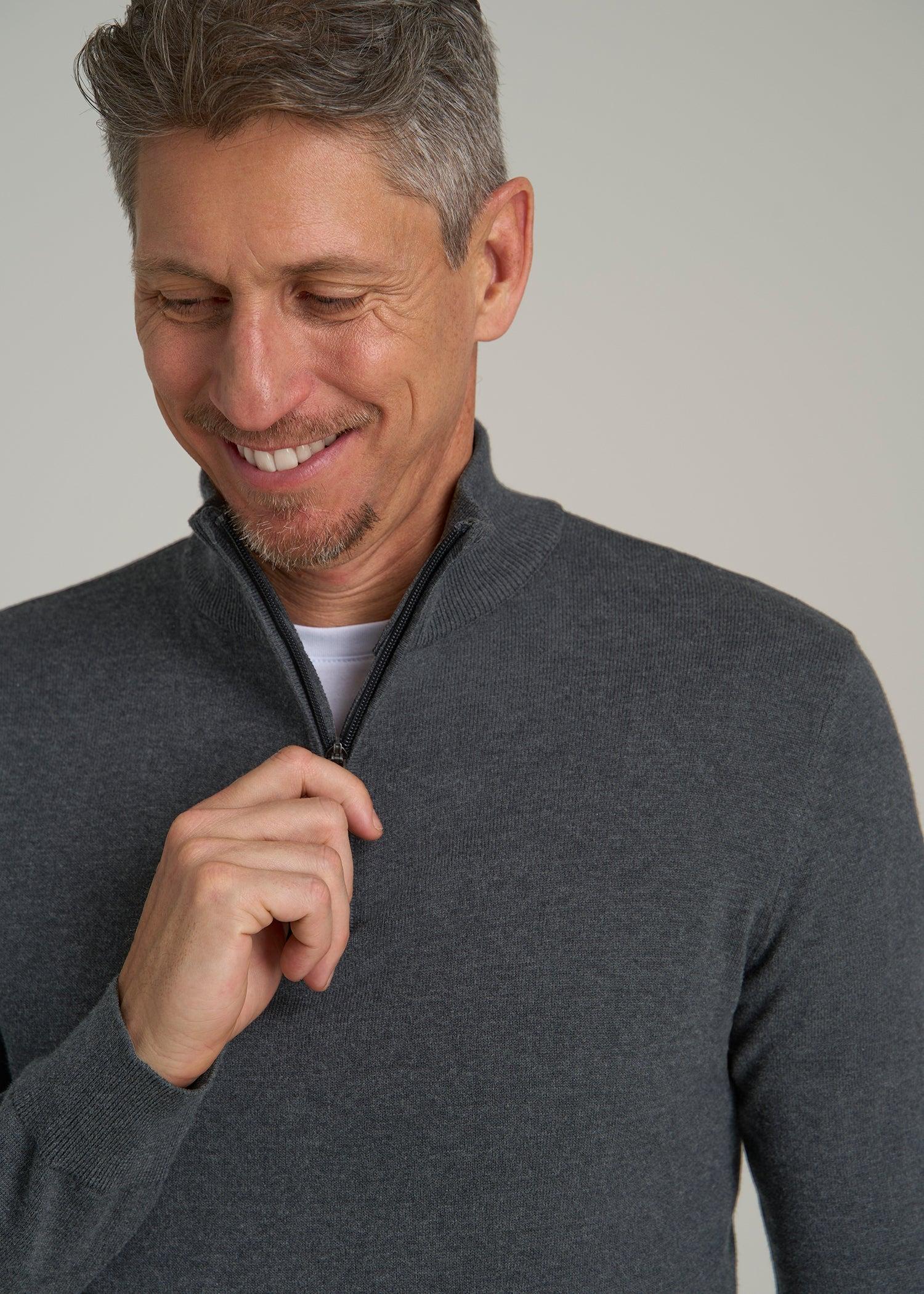 Everyday Quarter-Zip Sweater for Tall Men in Charcoal Mix Male Product Image