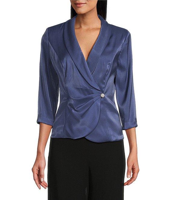 Alex Evenings 3/4 Sleeve Collar Neck Shimmer Satin Blouse Product Image