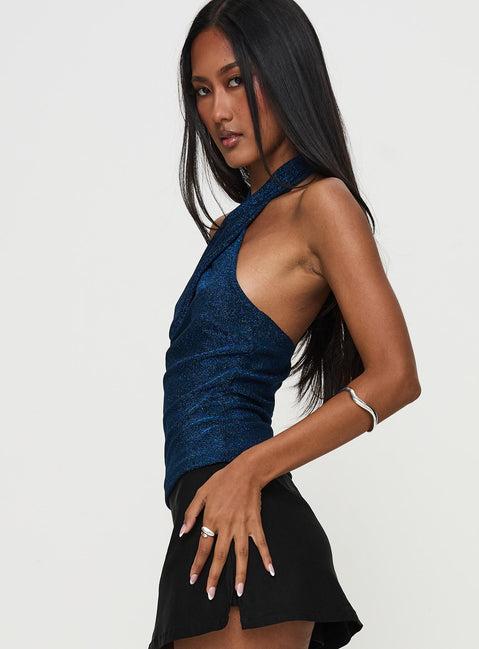 Treat Me Nice Cross Neck Top Blue Glitter Product Image