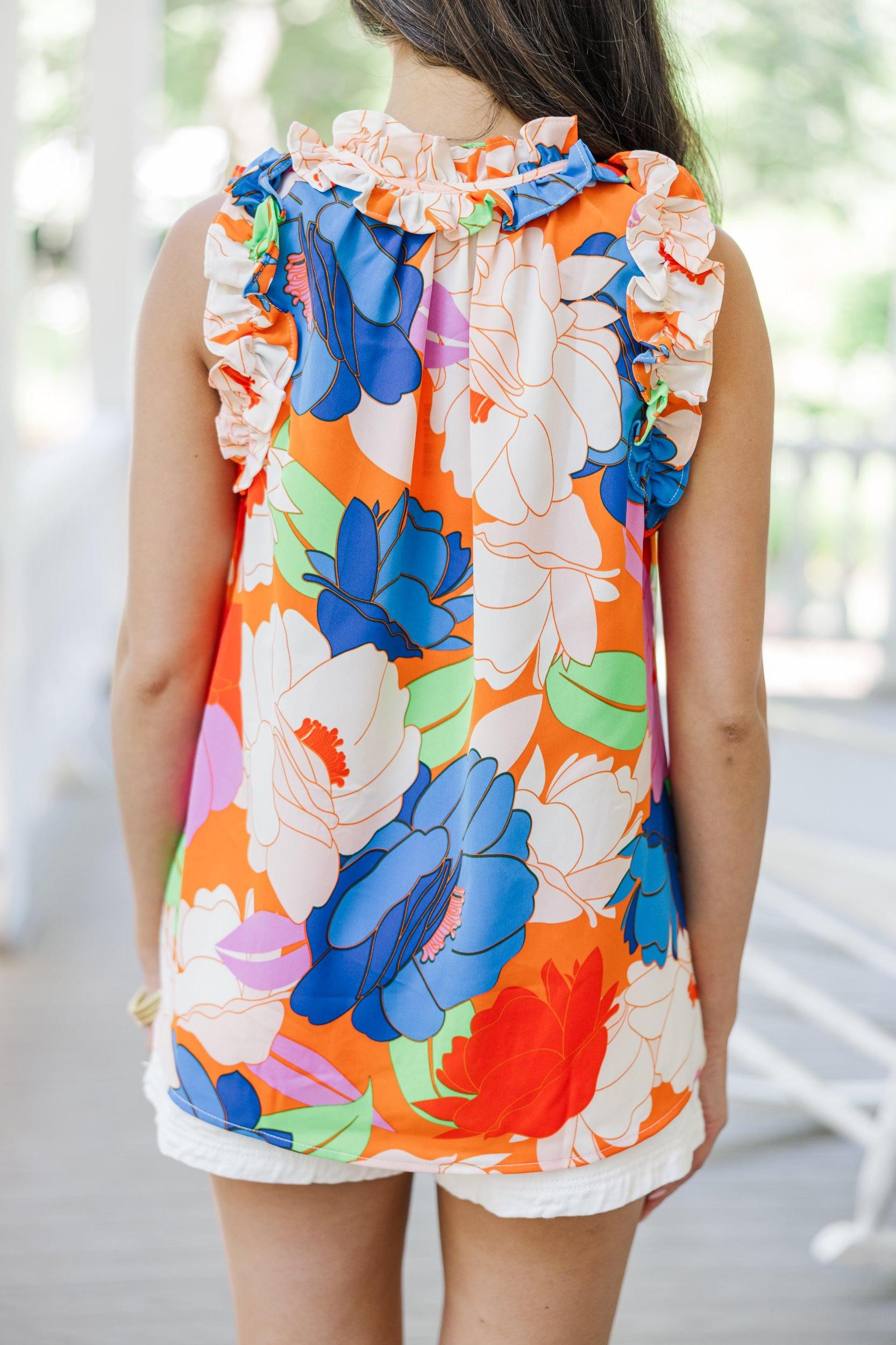 Treat Yourself Orange Floral Tank Female Product Image