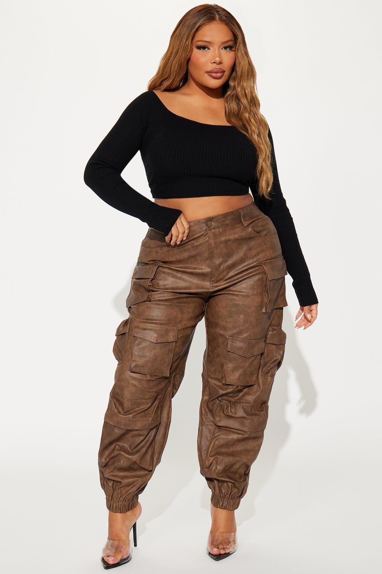 Weekend Warrior Washed Faux Leather Cargo Jogger - Brown Product Image