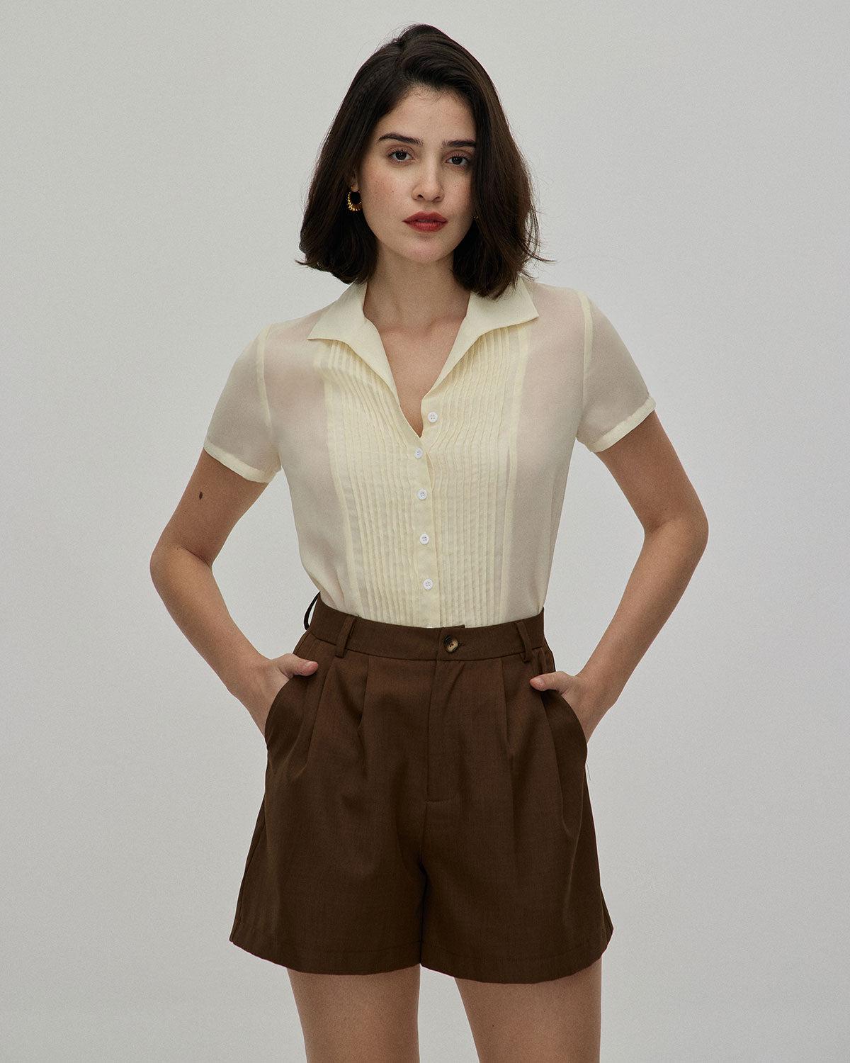 The Coffee Pleated High-Waisted Wide Leg Shorts Product Image