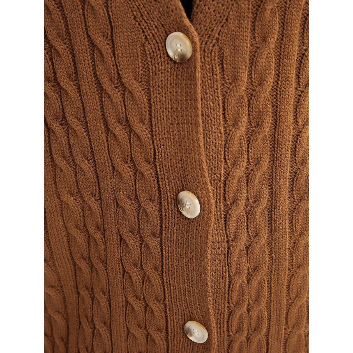 Plus Size Gingham Contrast Soft Sexy Yarn Knit Cable Knit Button Front Cardigan Bronze Women Casual Loose Long Sleeve Dailywear Cardigans BloomChic 10/M Product Image