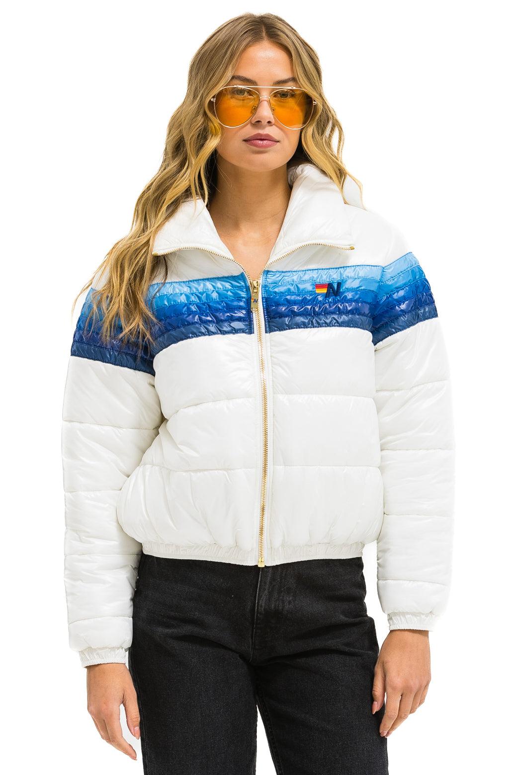 5 STRIPE APRES JACKET - GLOSSY WHITE // BLUE STRIPES Female Product Image
