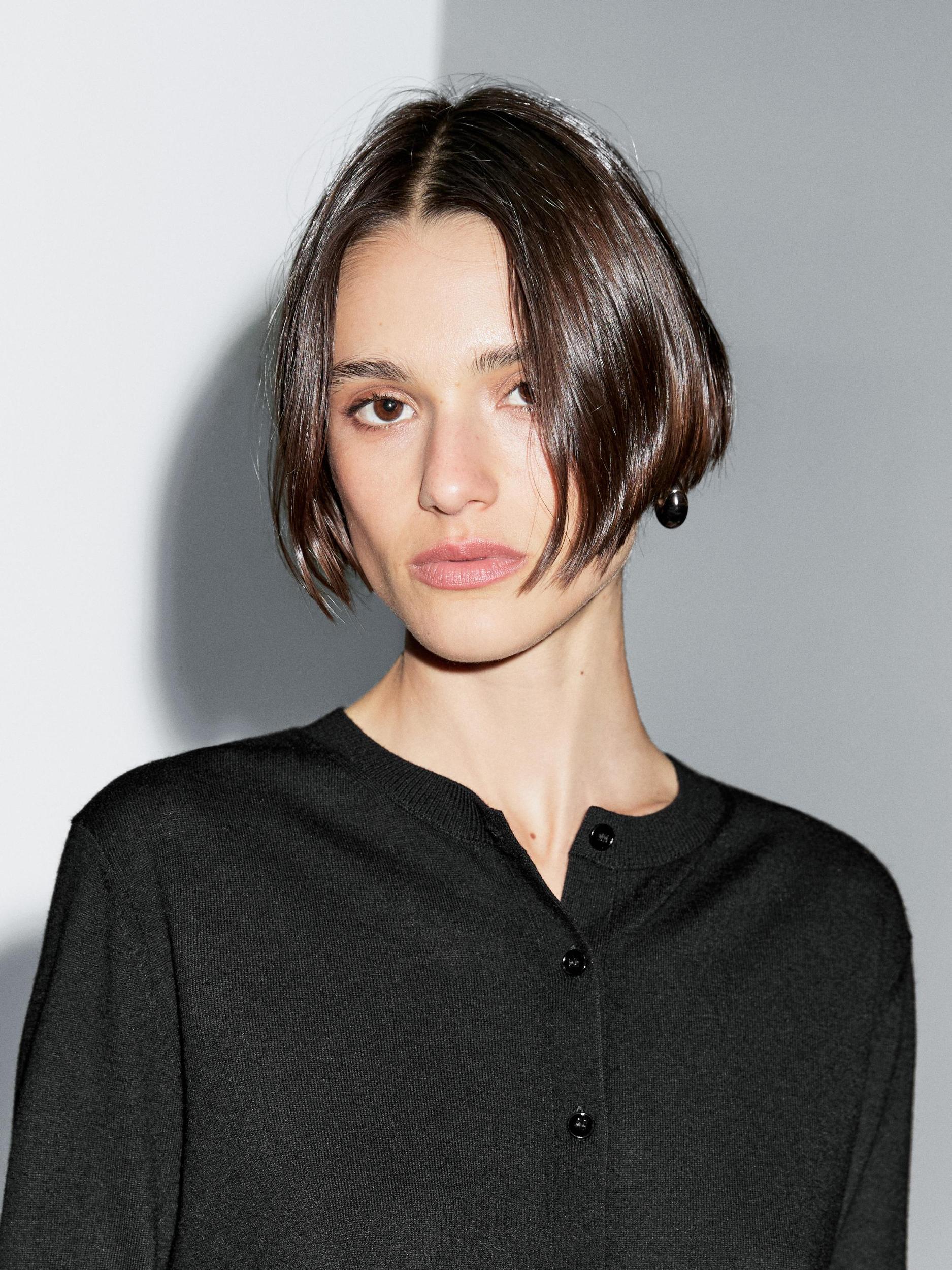 Wool blend knit cardigan with crew neck Product Image