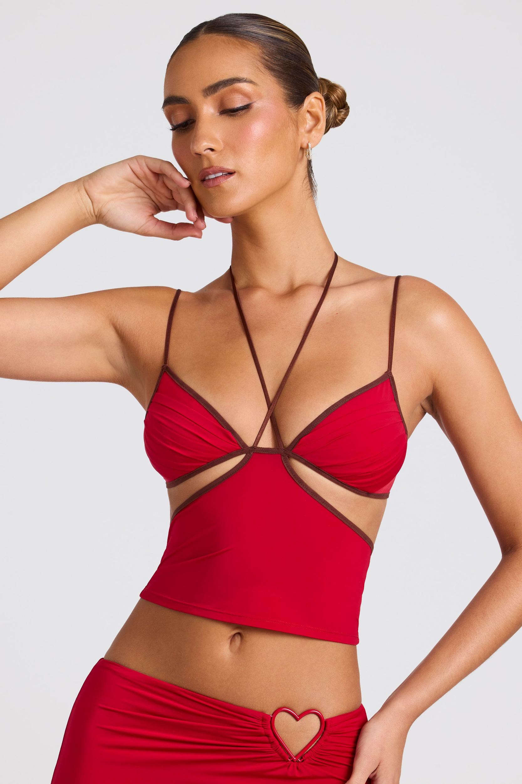 Contrast Binding Cami Top in Fire Red Product Image