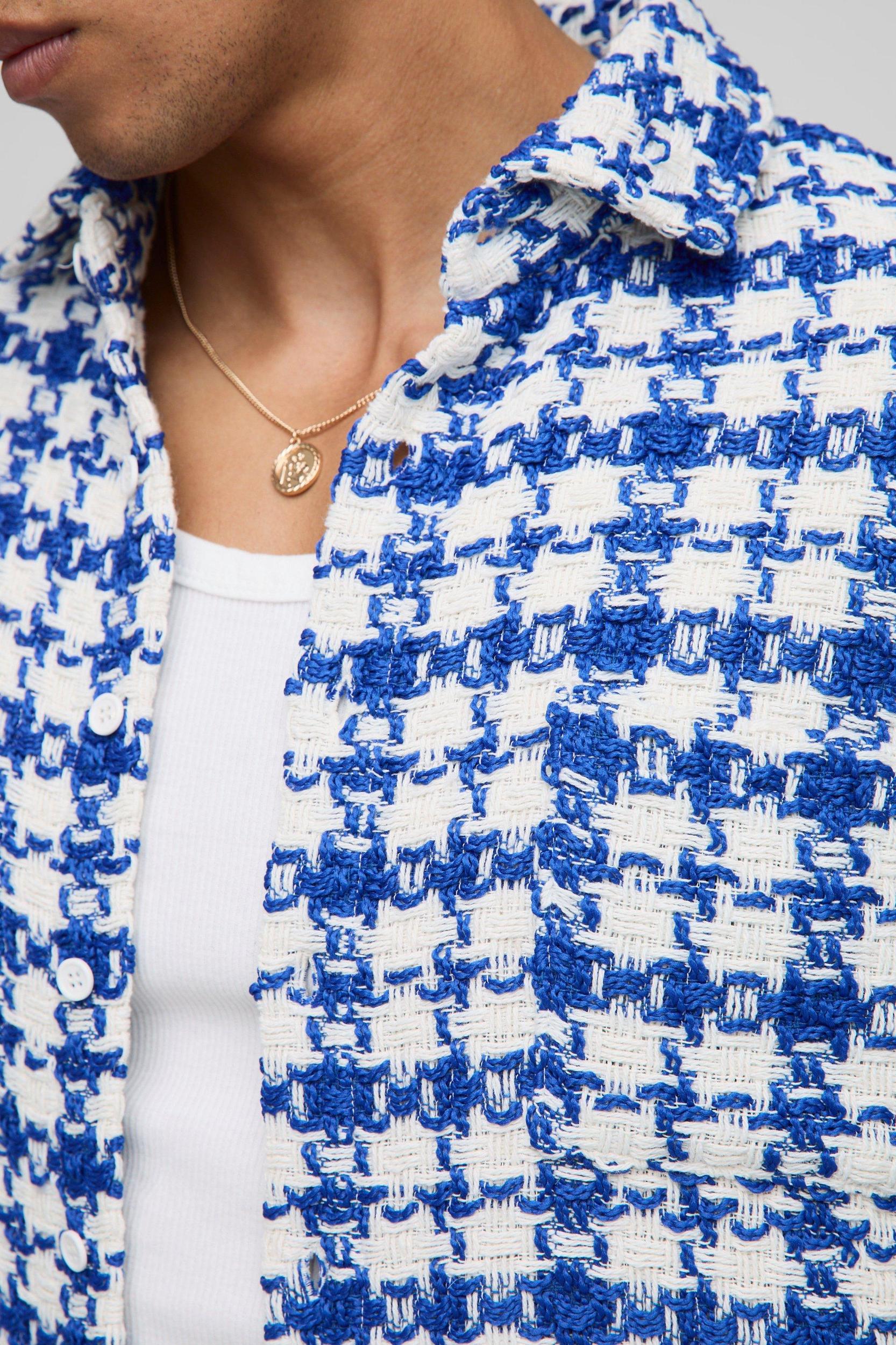 Oversized Boucle Bungee Hem Check Overshirt | boohooMAN USA Product Image