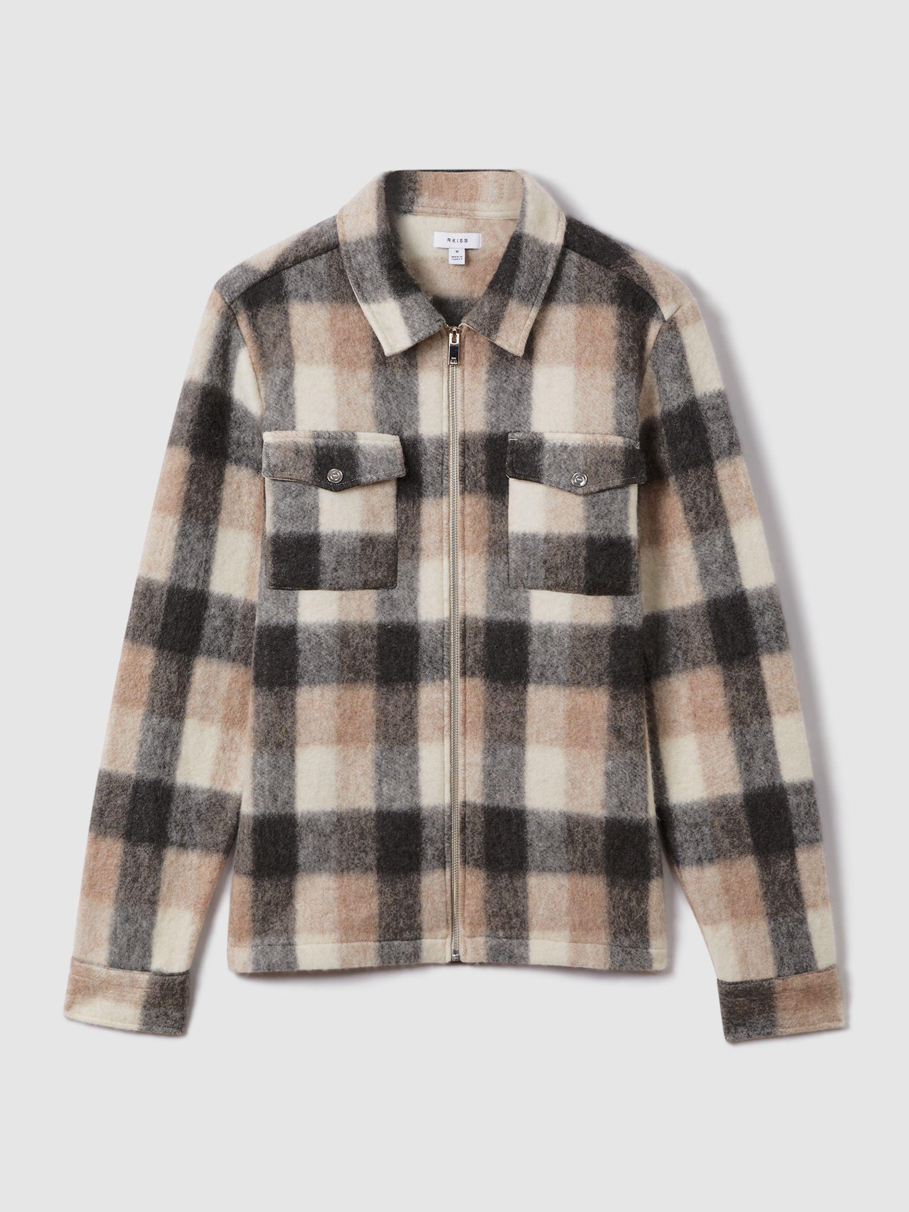 Brushed Check Overshirt in Oatmeal/Grey Product Image