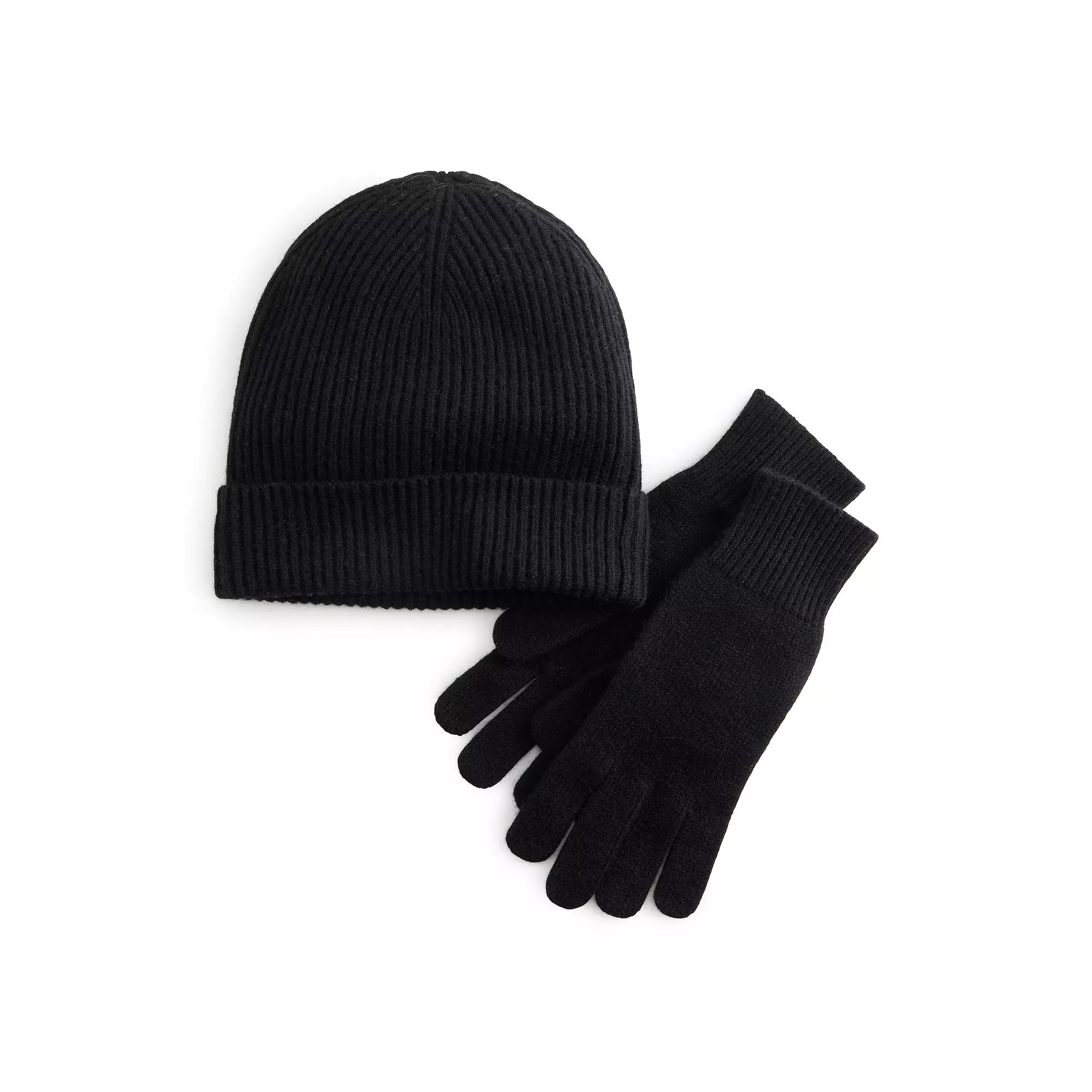 Men's NAADAM Wool Blend Cuffed Beanie Hat & Gloves Set, Black Product Image