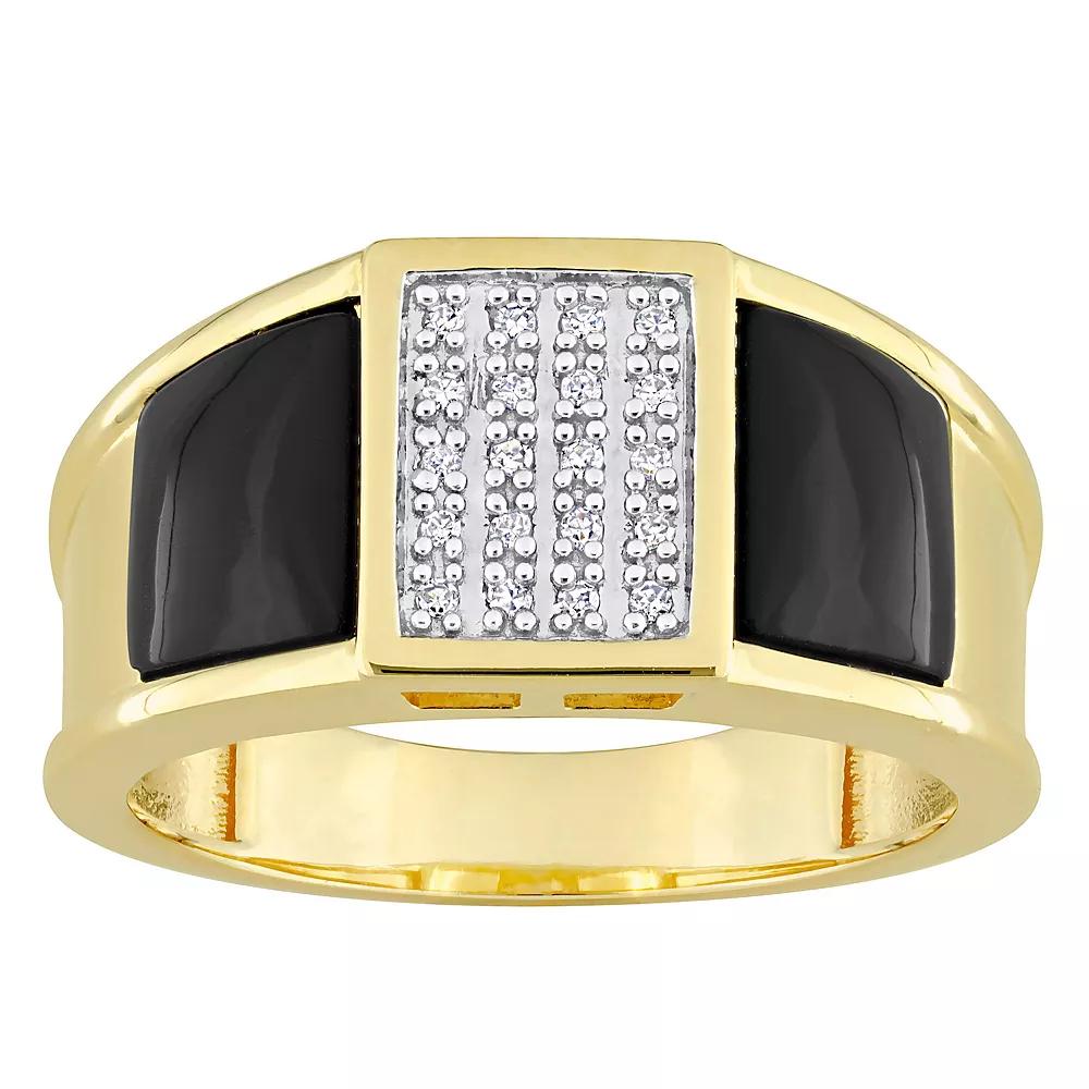 Stella Grace Men's 18k Gold Over Silver Black Onyx & 1/10 Carat T.W. Diamond Ring, Size: 13, 18k Gold Plated Product Image
