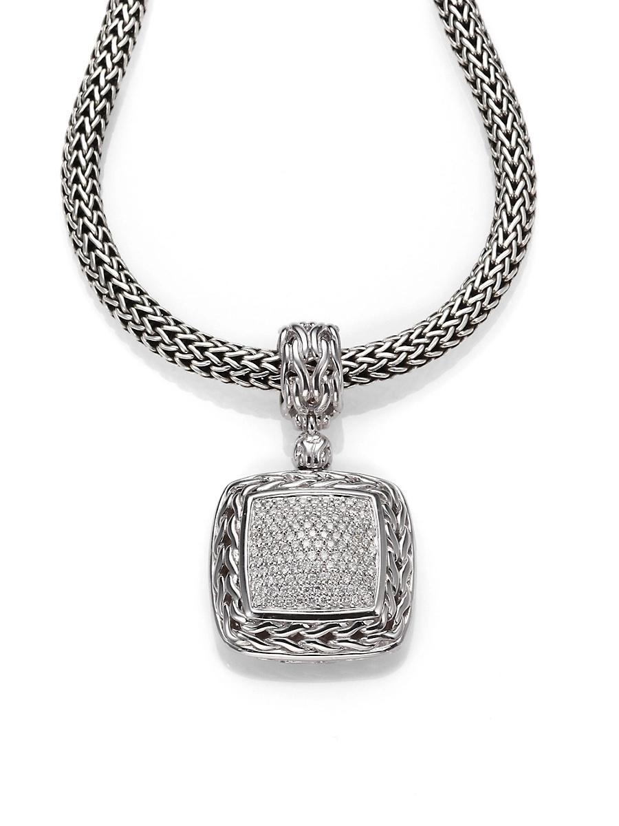 Womens Classic Chain Diamond & Sterling Silver Medium Square Pendant Product Image