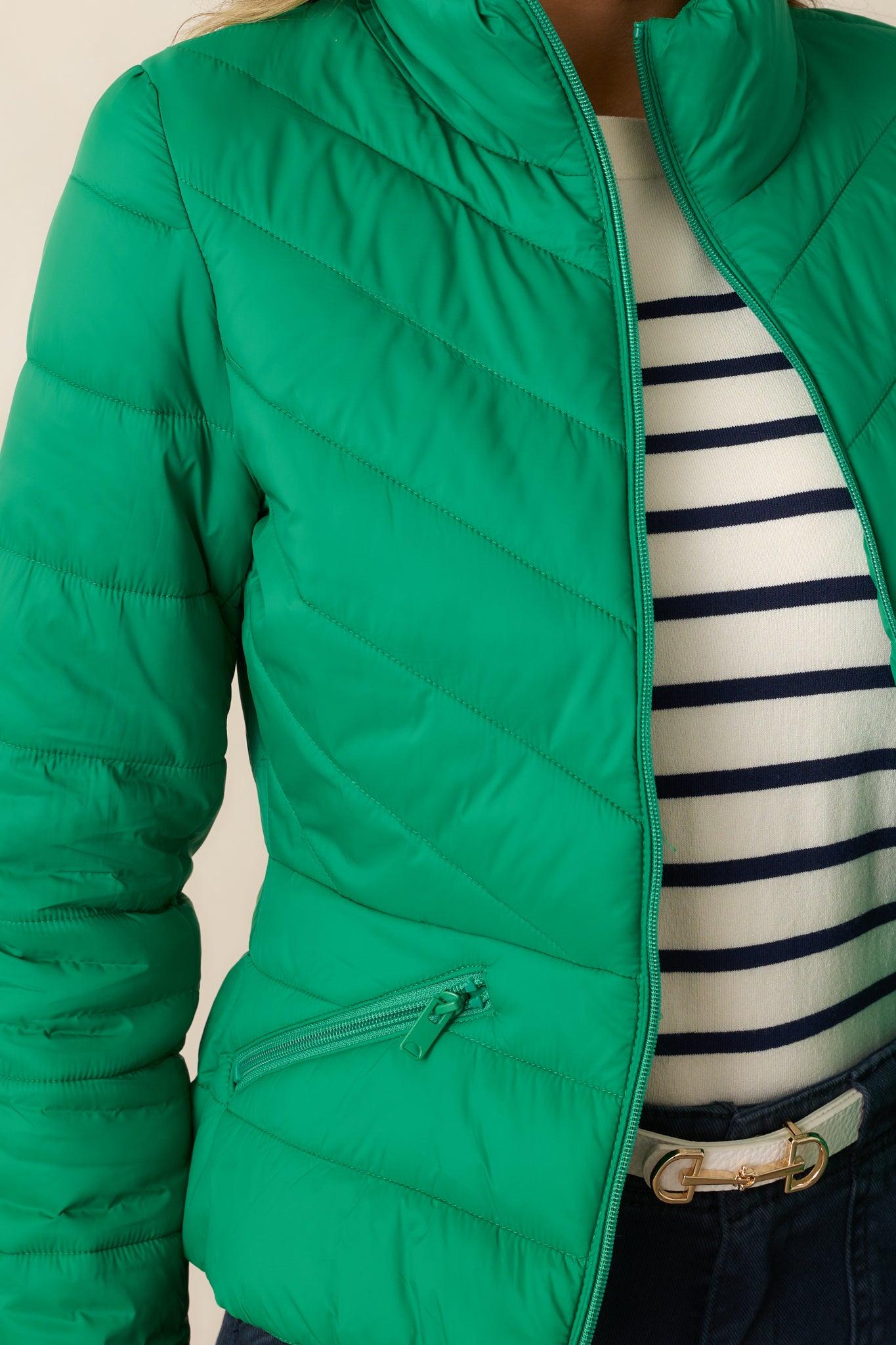 I Mean It Kelly Green Puffer Jacket Product Image
