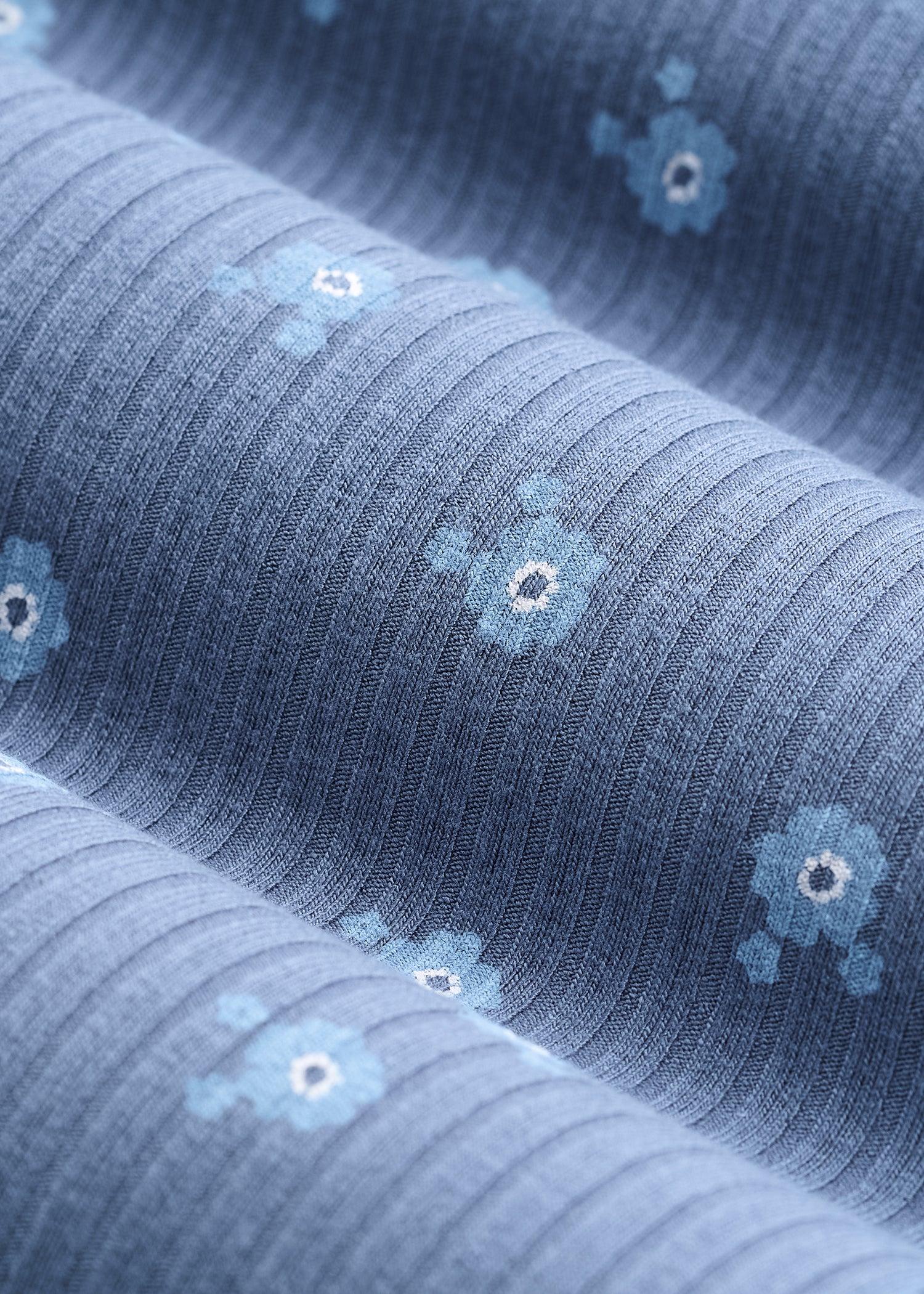 Lightweight Ribbed Cropped Lounge Shirt for Tall Women in Vintage Indigo Floral Female Product Image