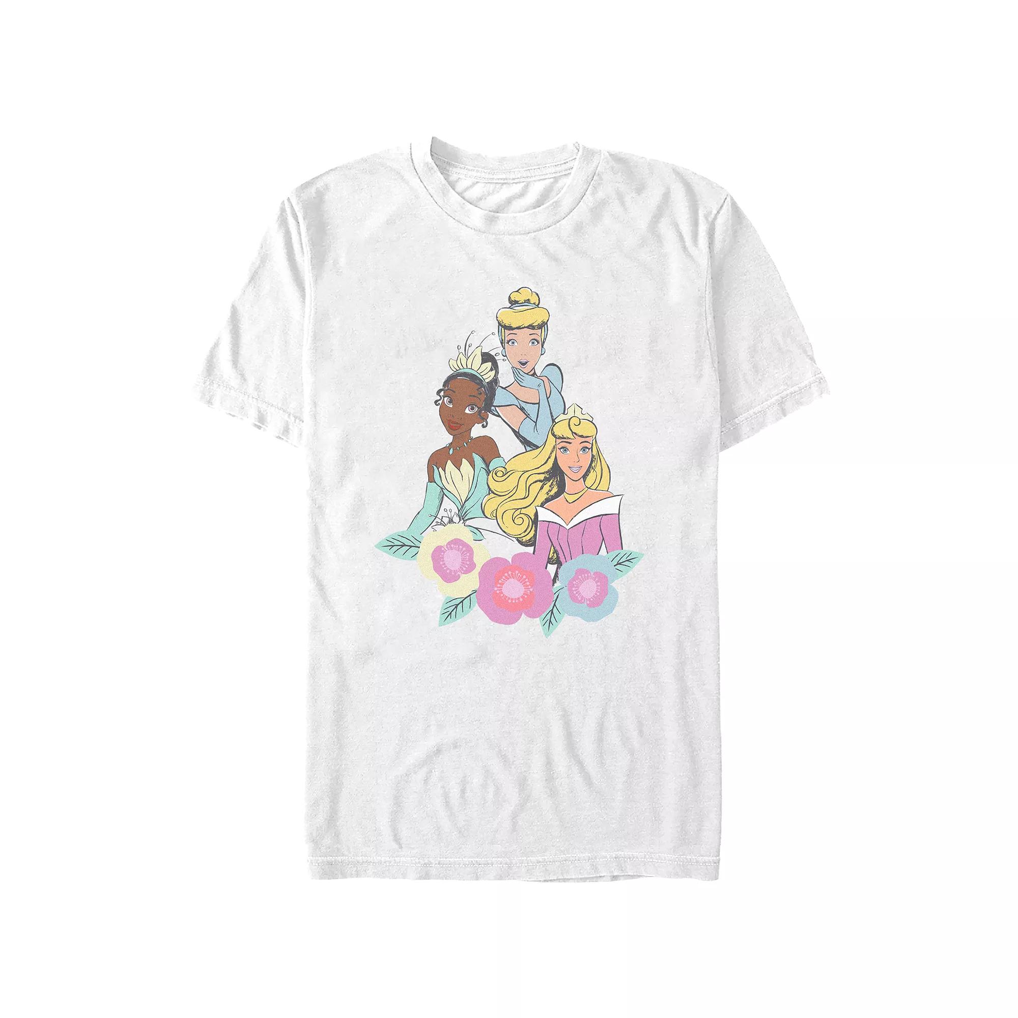 Disney's Tiana, Cinderella & Aurora Princess Trio Juniors' Boyfriend Graphic Tee, Women's,  Product Image