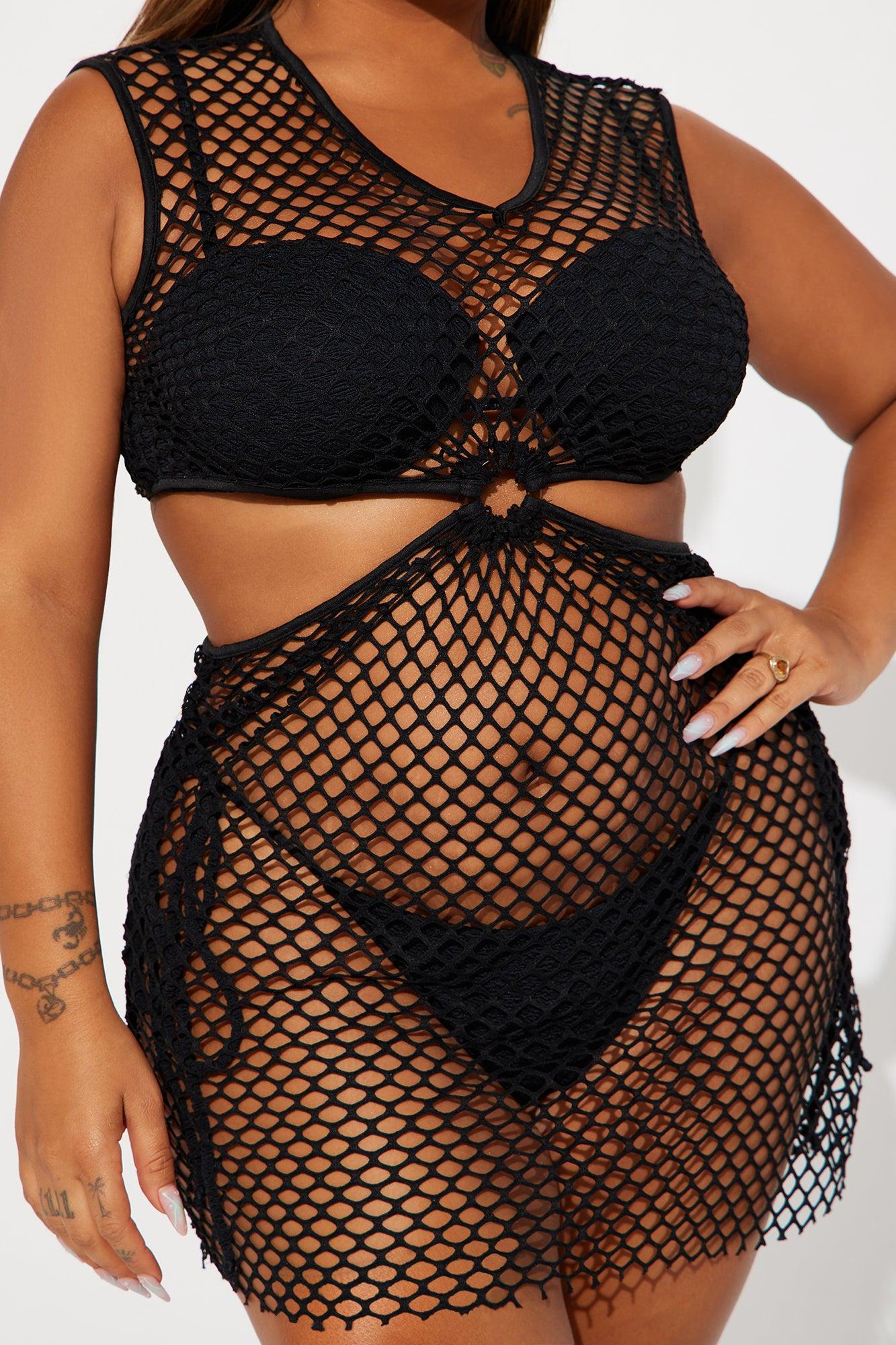 Drinks Under The Sun Fishnet Cover Up - Black Product Image