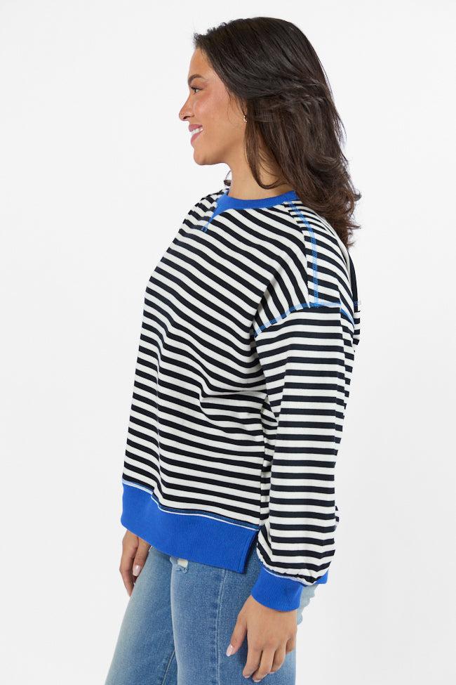 On A Dime Black and Blue Striped Sweatshirt FINAL SALE Product Image