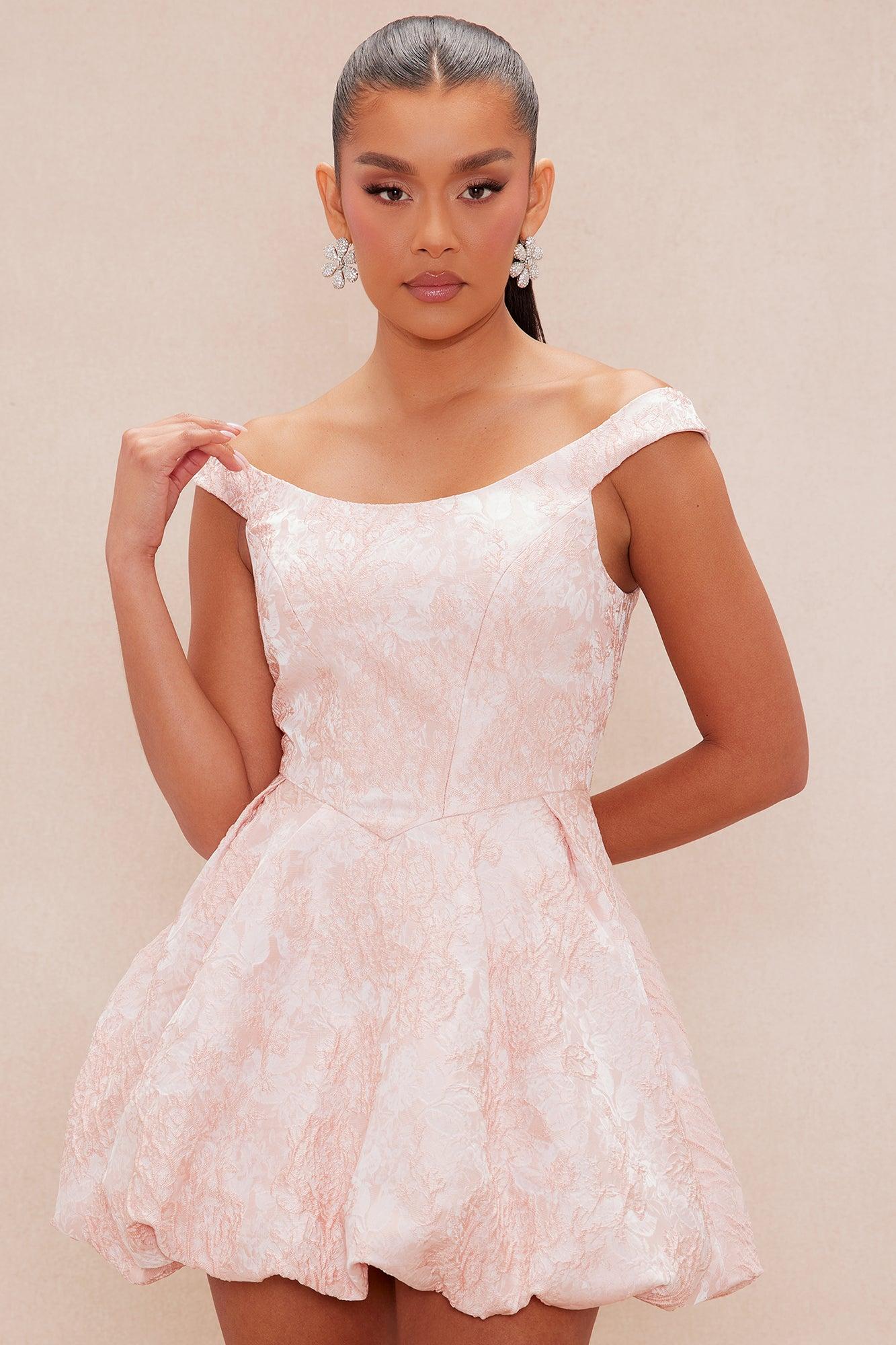 Belle Jacquard Mini Dress - Peach Product Image