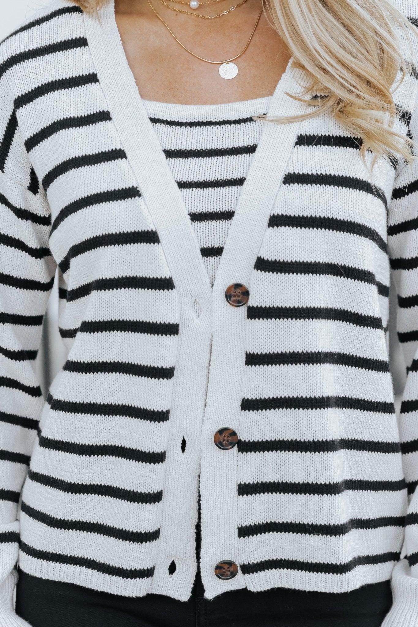 Natural And Black Striped Sweater Cardigan - FINAL SALE Female Product Image
