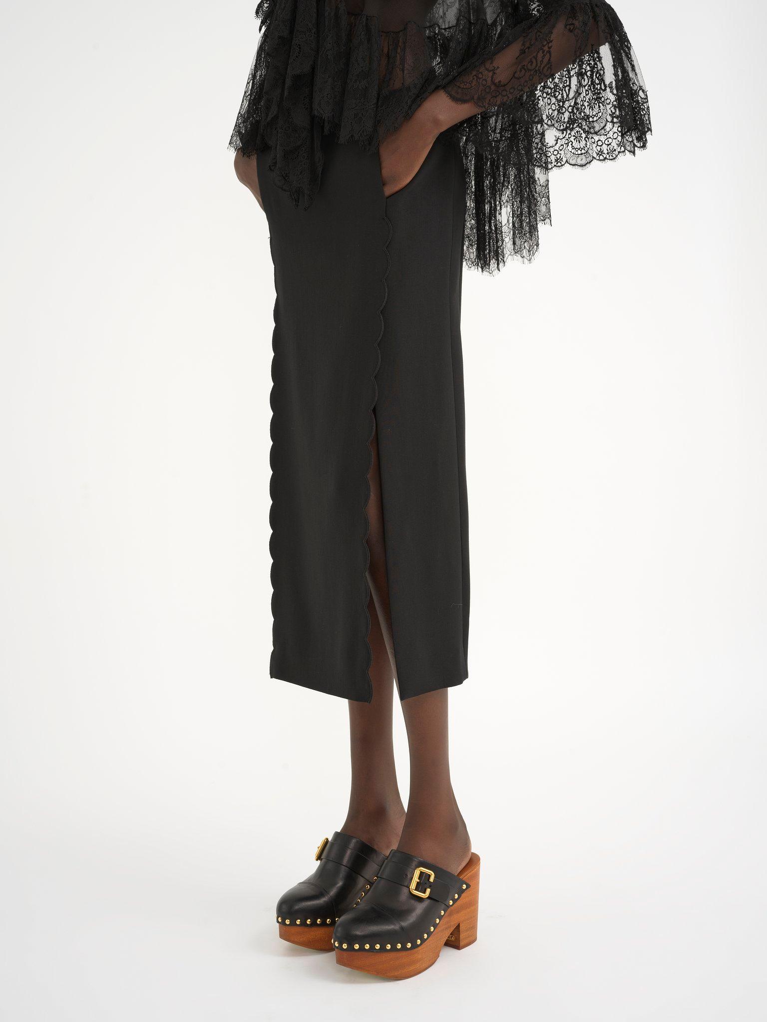 Scallop embroidered column skirt in fluid viscose Product Image
