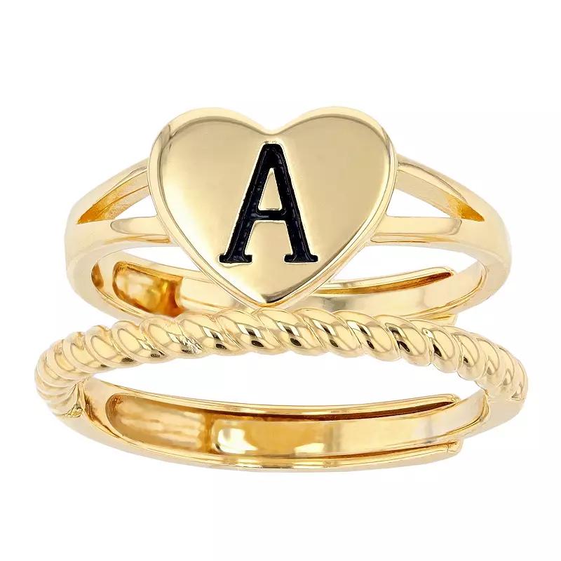 City Luxe Heart Initial & Textured Band Ring Set, Women's, Gold Tone A Product Image