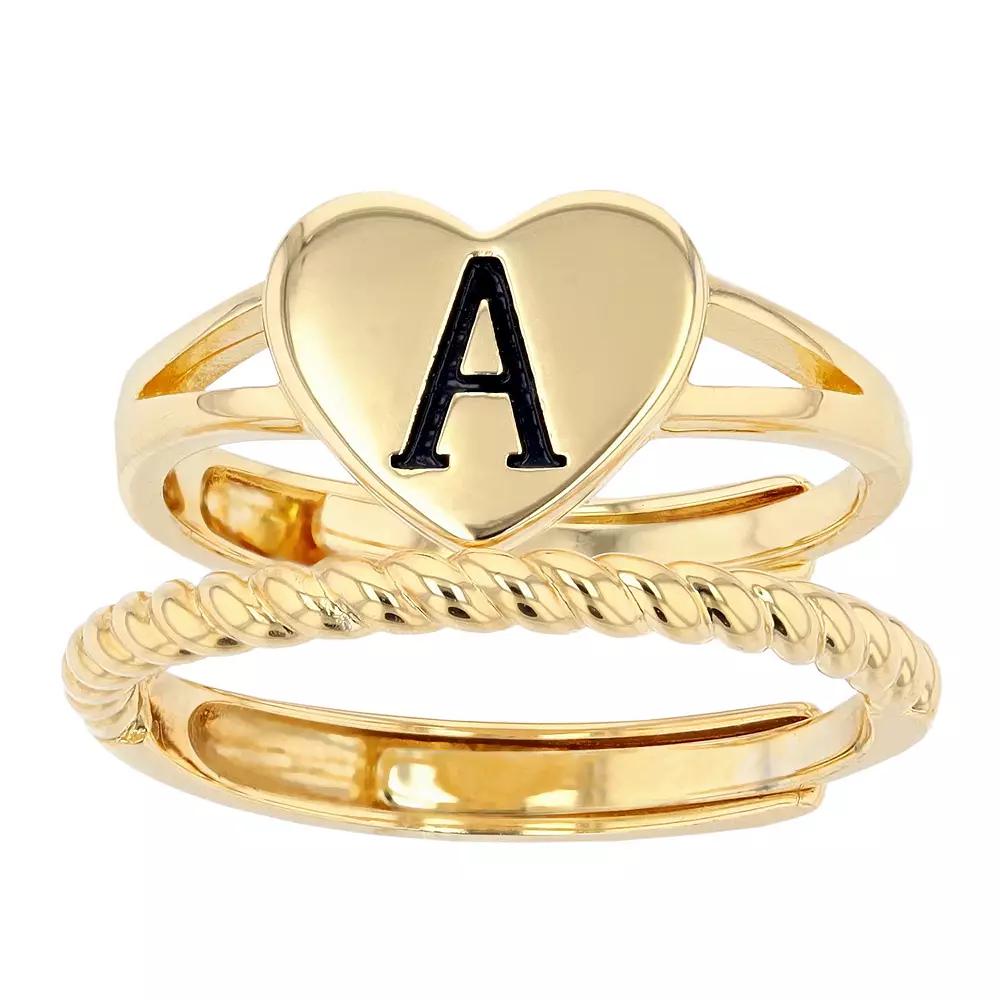 City Luxe Heart Initial & Textured Band Ring Set, Women's, Gold Tone A Product Image