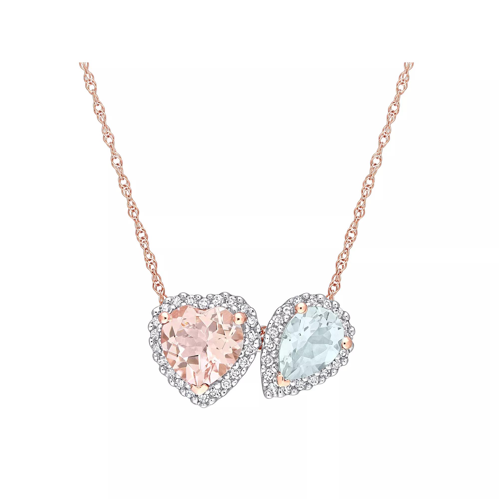 Stella Grace 10k Rose Gold Morganite, Aquamarine & 1/5 Carat T.W. Diamond Pendant Necklace, Women's, Size: 17" Product Image