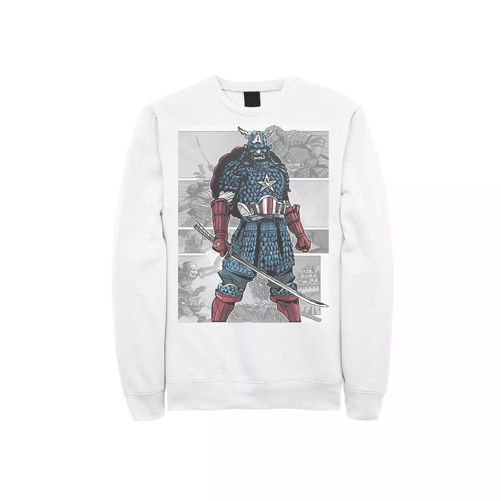 Men's Marvel Captain America Samurai Comic Scenes Graphic Fleece Pullover,  Product Image