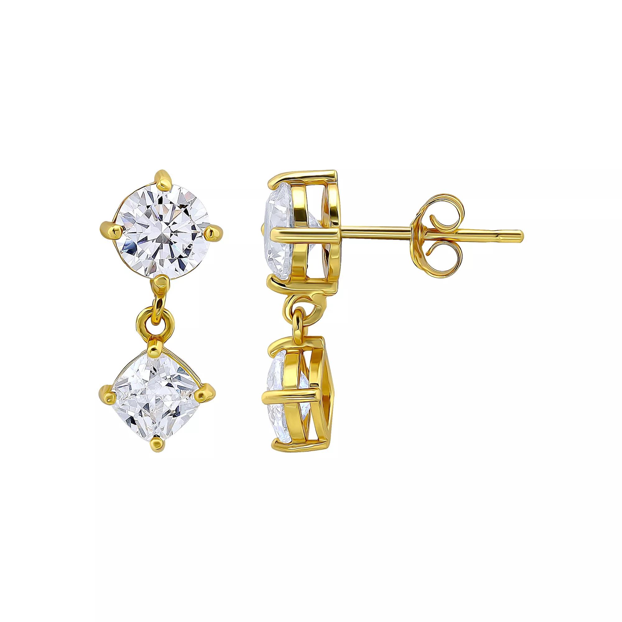 Aleure Precioso Sterling Silver Cubic Zirconia Cushion Cut Double Drop Earrings, Women's, Gold Tone Product Image