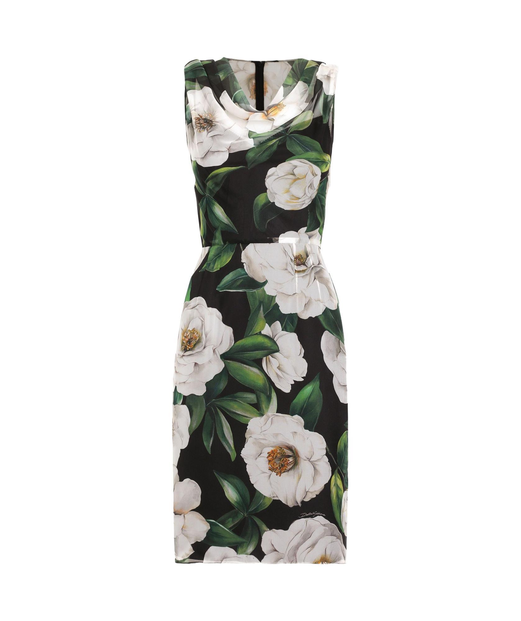 DOLCE & GABBANA Silk Dress With Floral Print Dresses Multicolor In Gardeniafnero Product Image