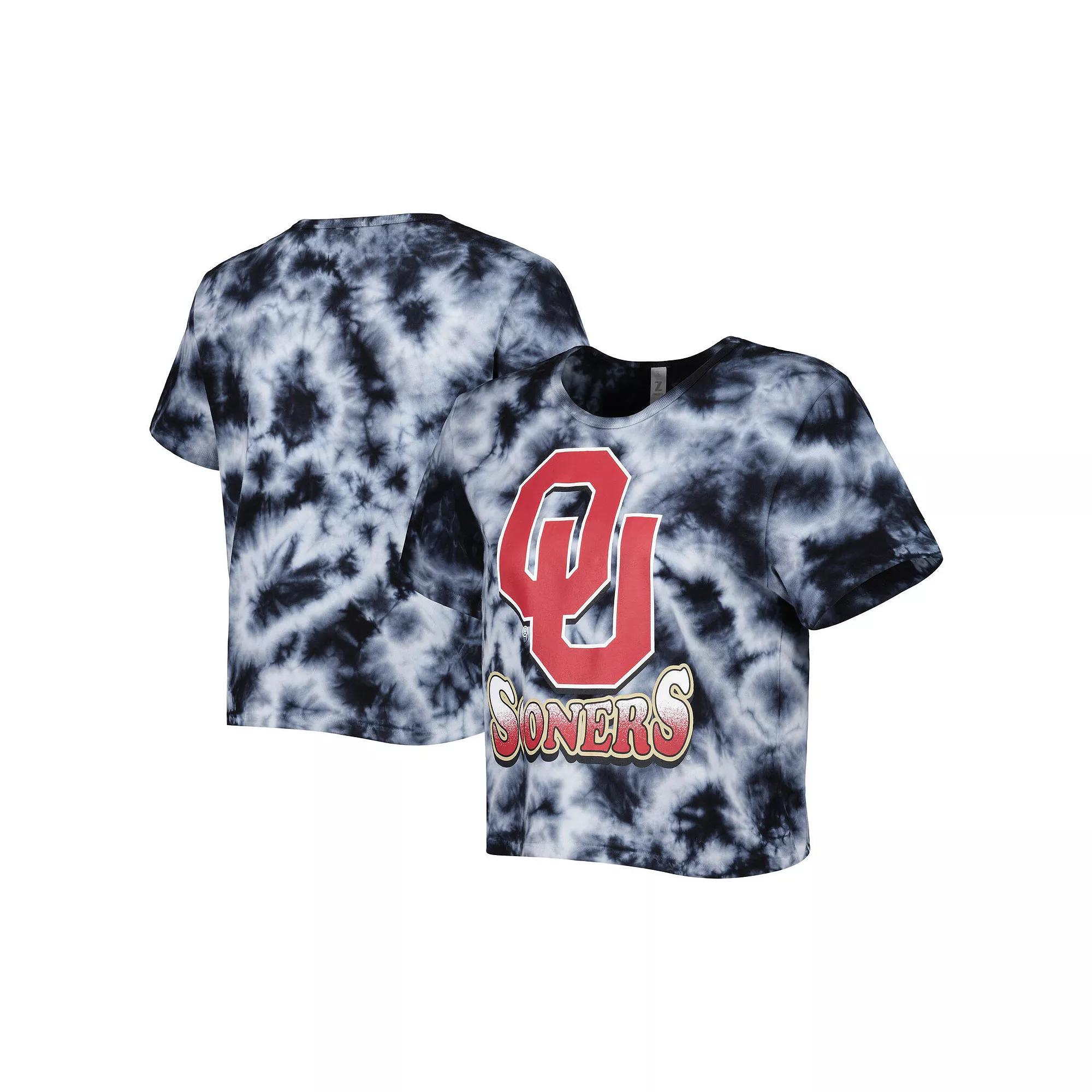 Women's ZooZatz Black Oklahoma Sooners Cloud-Dye Cropped T-Shirt, Size: Medium Product Image