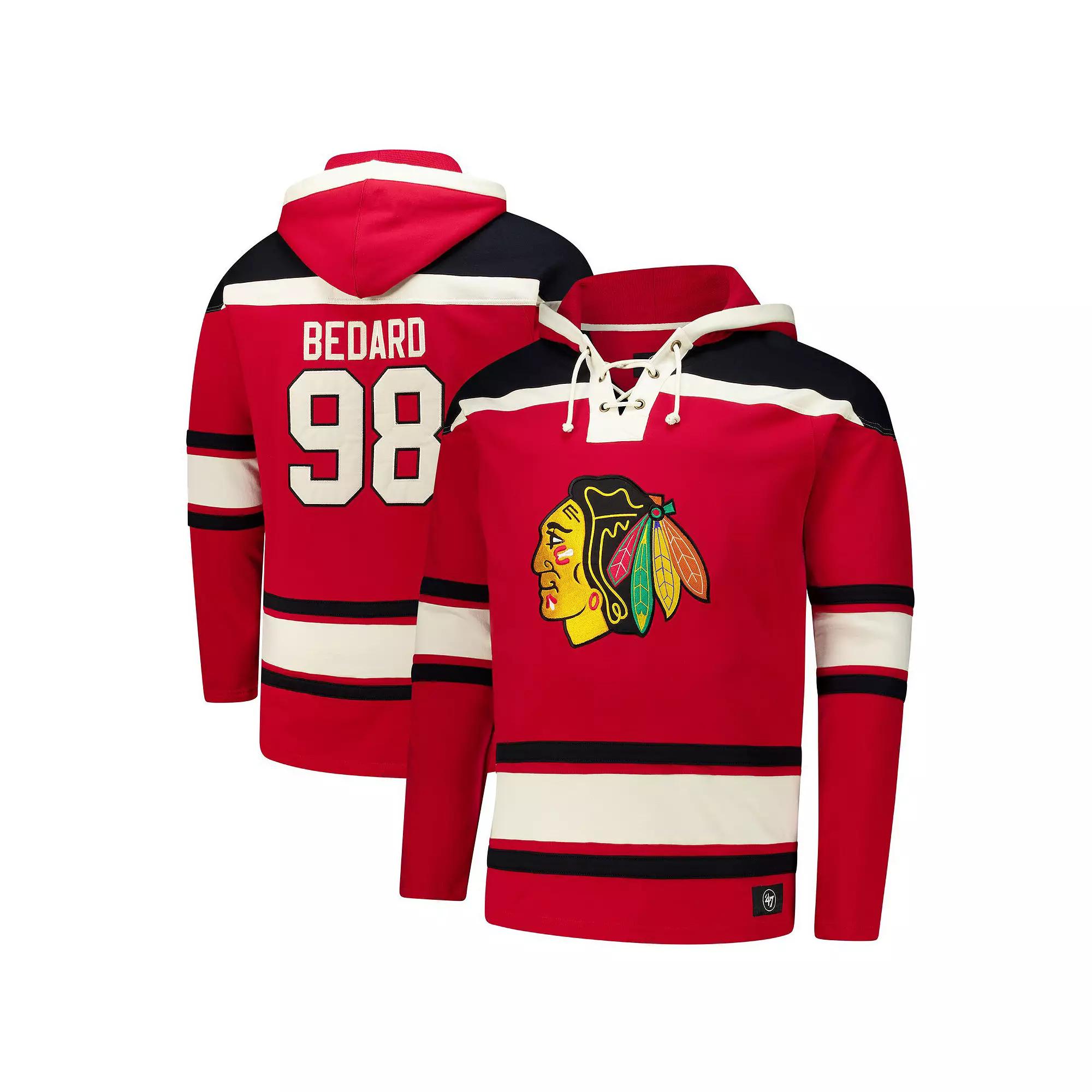 Men's '47 Connor Bedard Red Chicago Blackhawks Big & Tall Lace-up Pullover Hoodie,  Product Image
