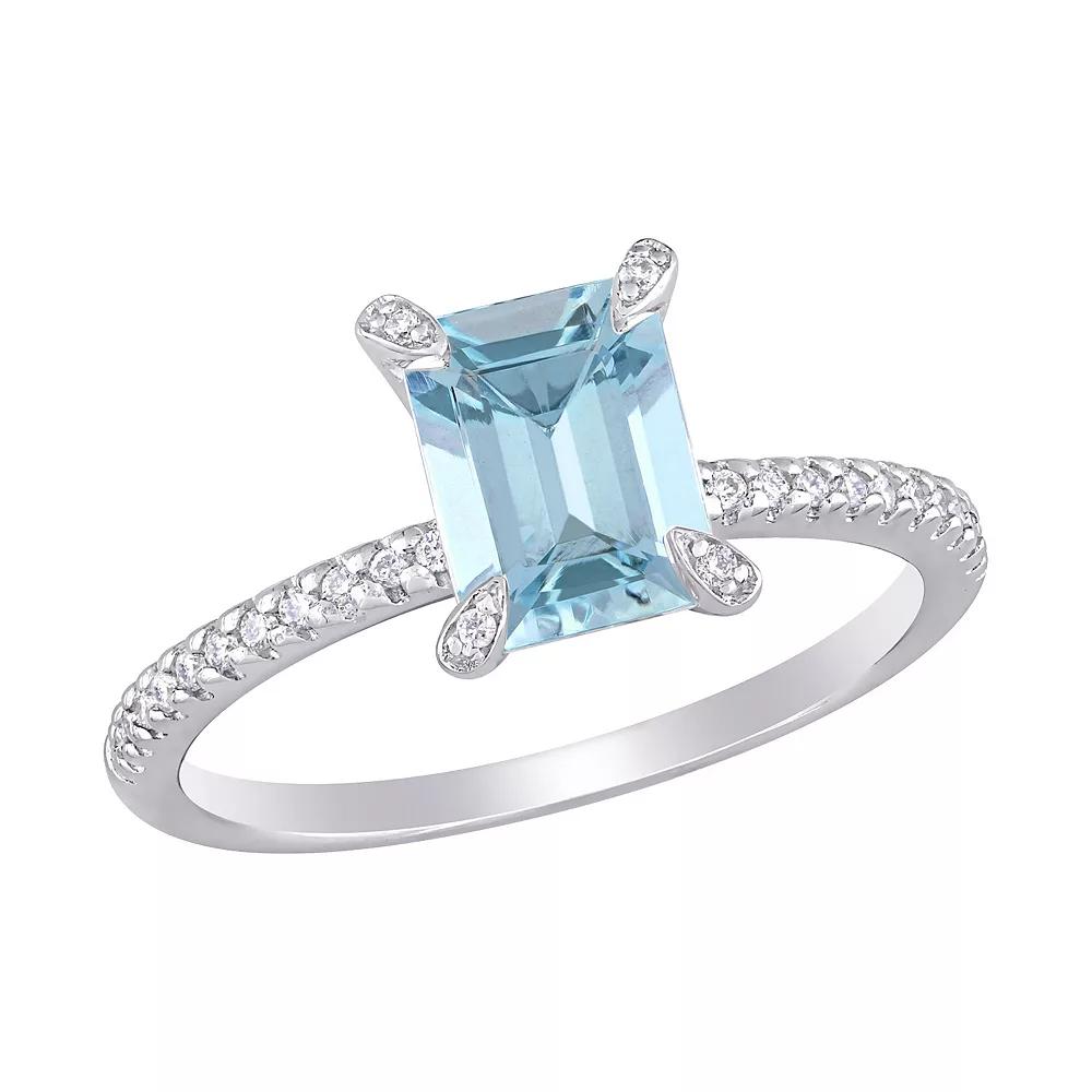 Stella Grace Bloom 14K White Gold 1/10 Carat T.W. Diamond & Aquamarine Fashion Ring, Women's,  Product Image