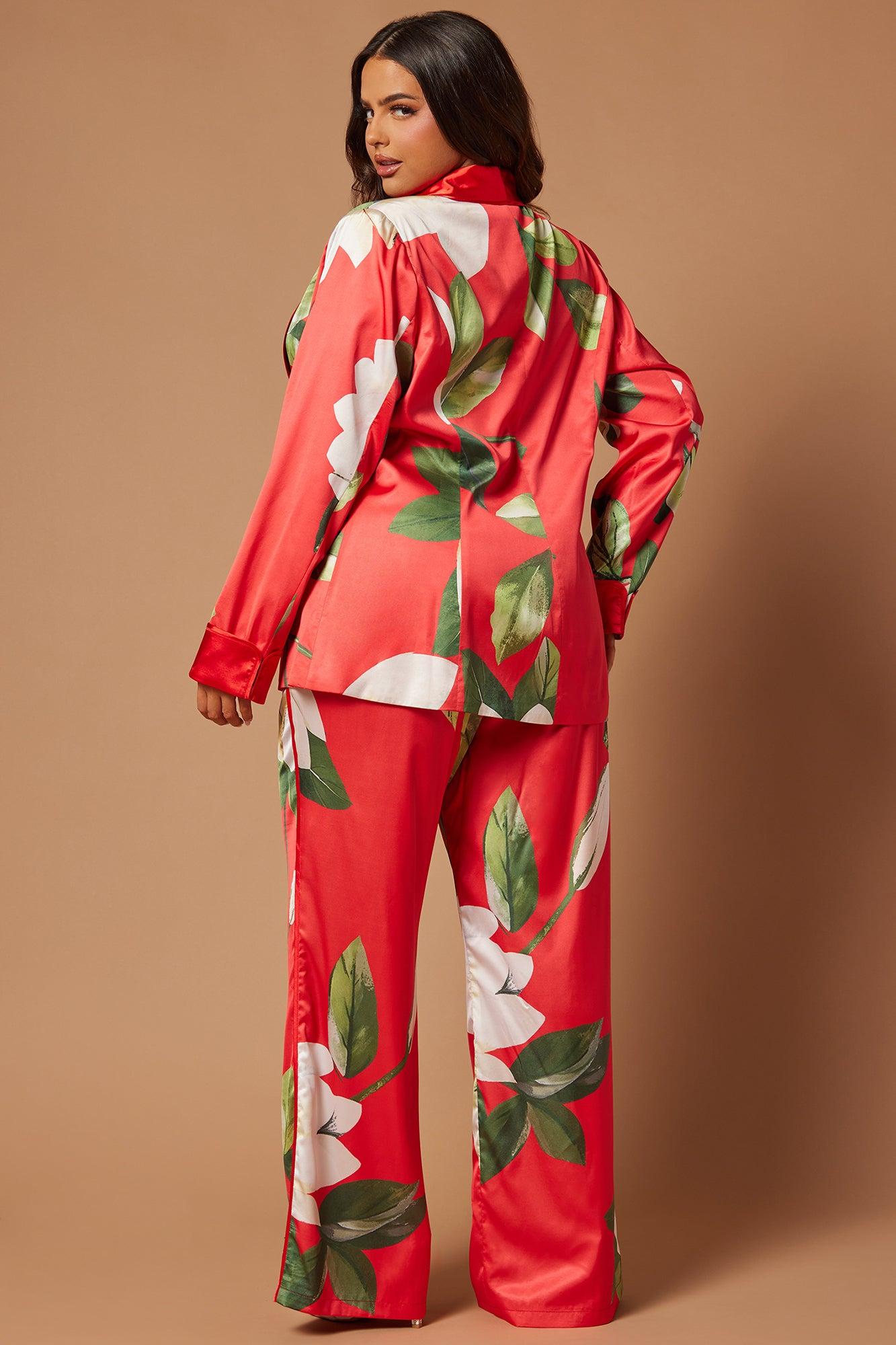 Ophelia Satin Floral Pant Suit Set - Red/combo Product Image