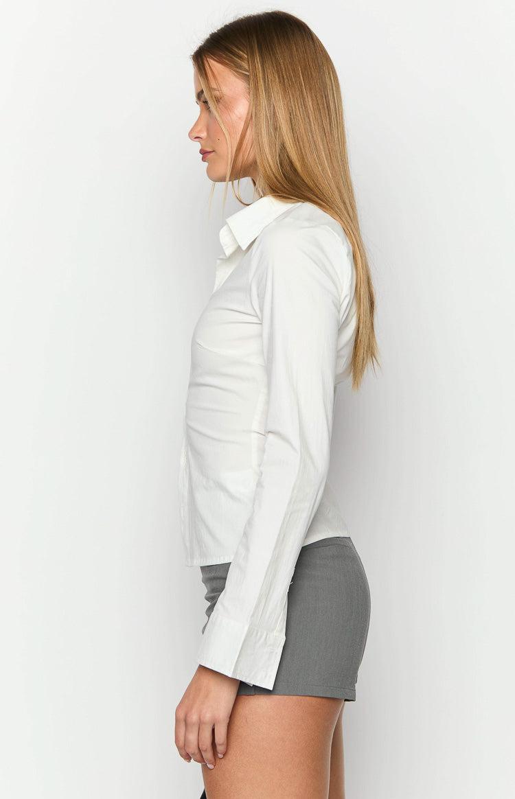 Helen White Fitted Long Sleeve Shirt Product Image