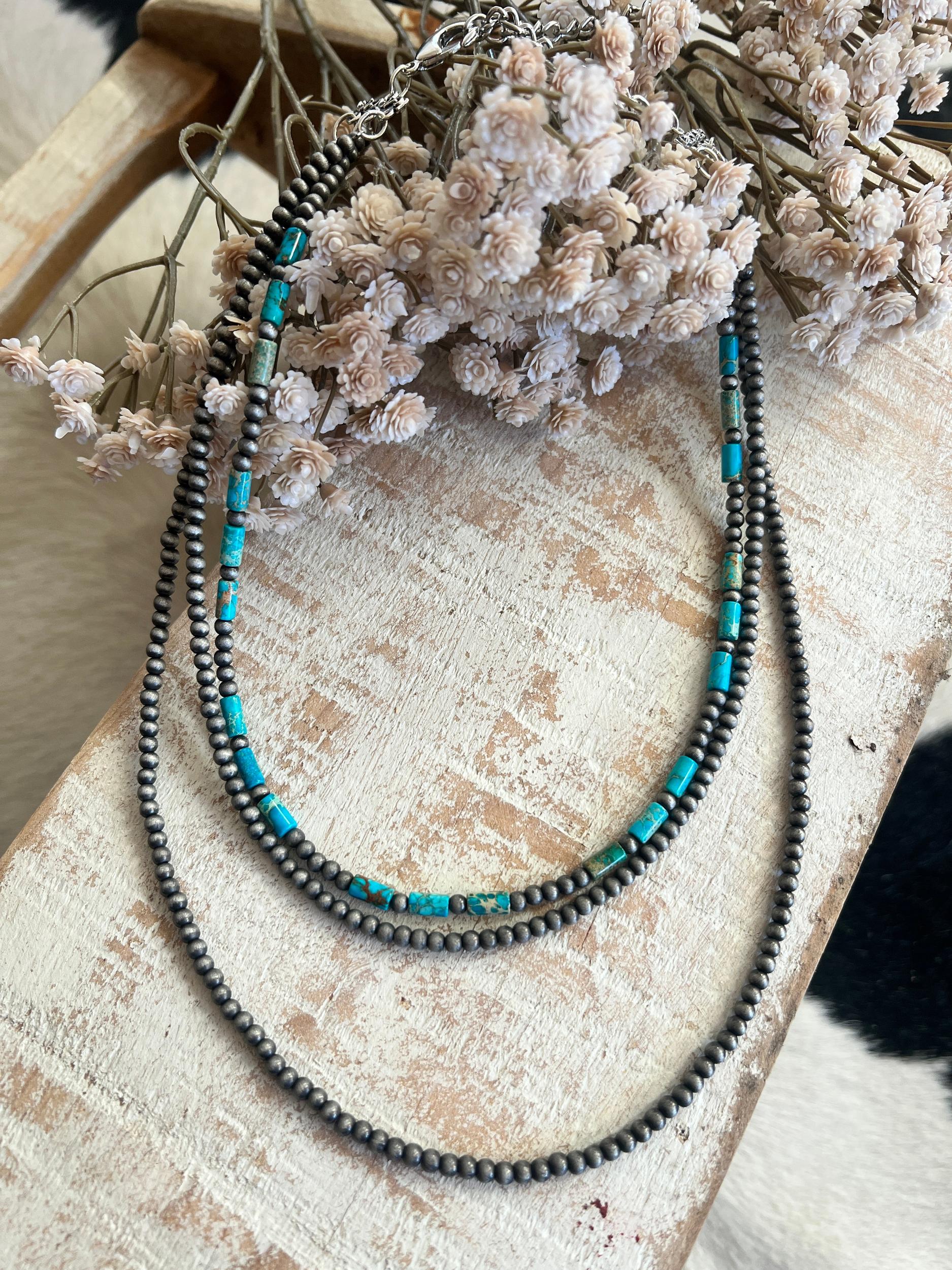 Triple Strand Navajo Pearl and Gemstone Beaded Necklace Product Image