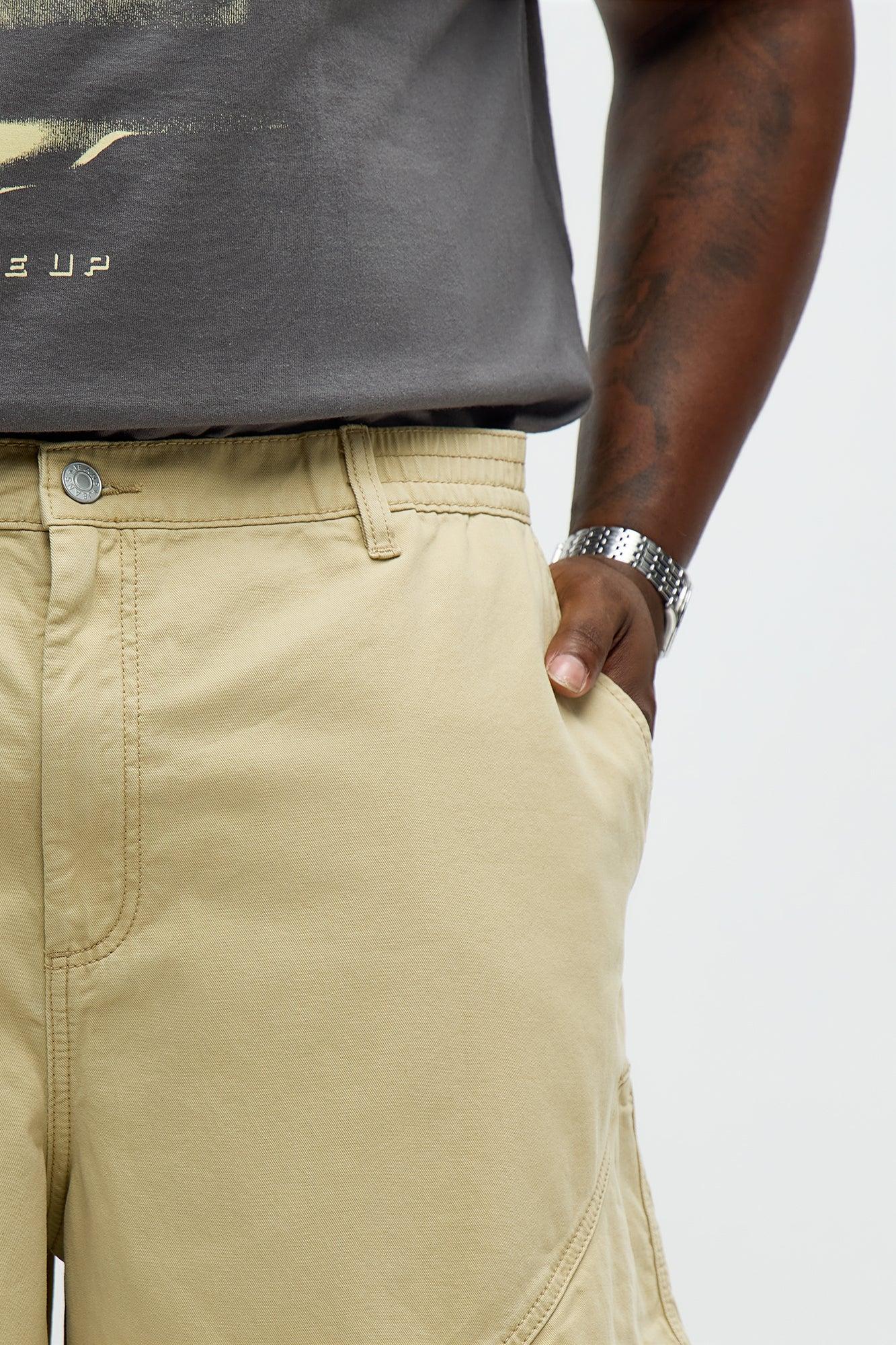 Baggy Hidden Lines Cargo Shorts - Tan Male Product Image