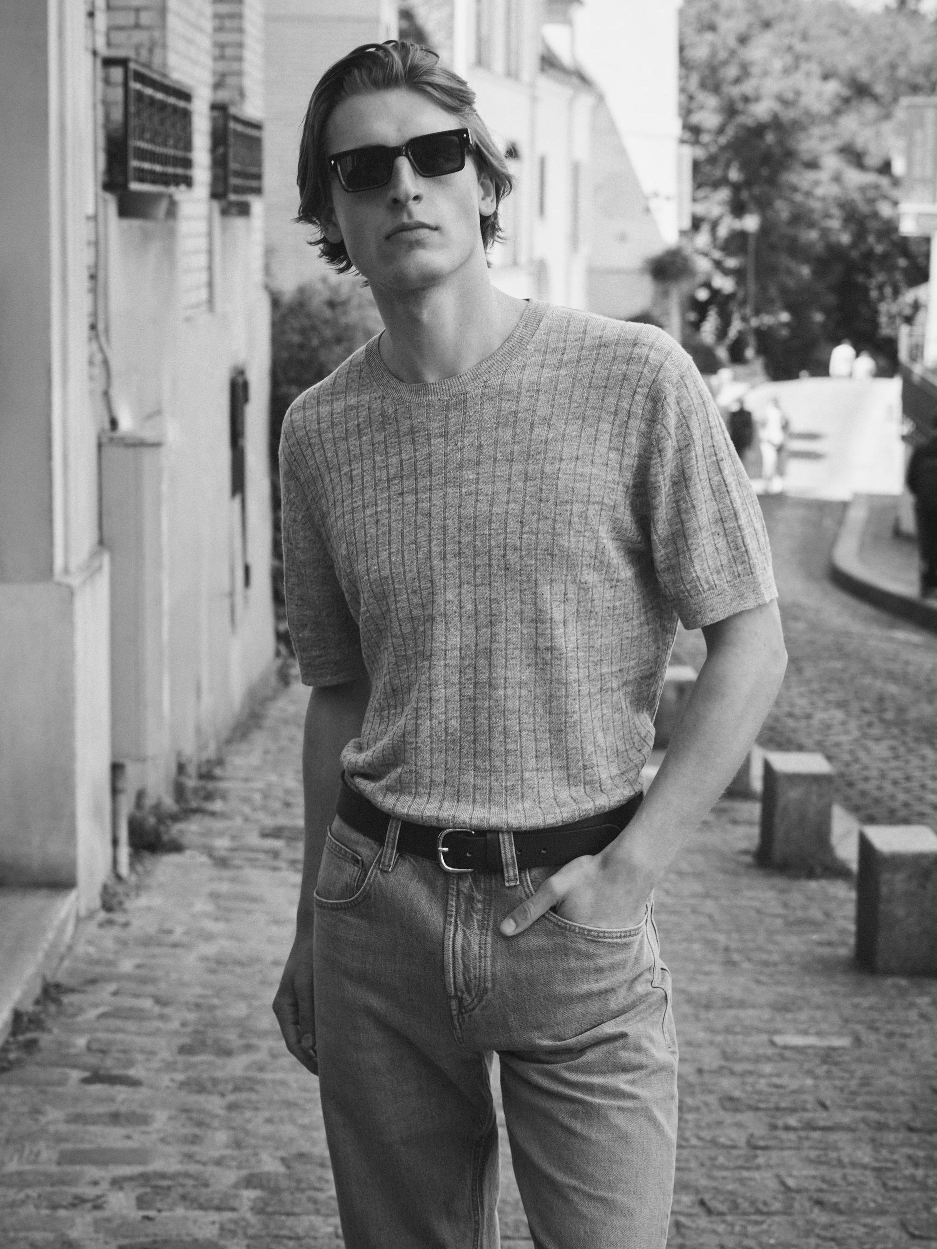 100% linen ribbed knit T-shirt Product Image