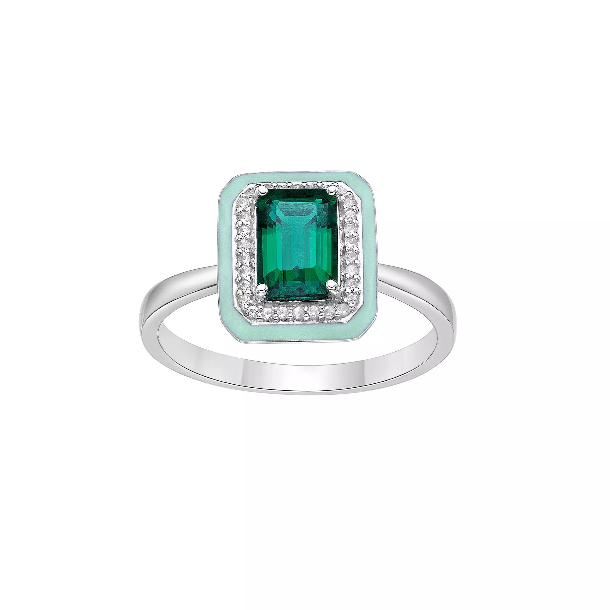 Gemminded Lab-Created Emerald & Lab-Created White Sapphire Ring, Women's, Size: 6, Sterling Product Image